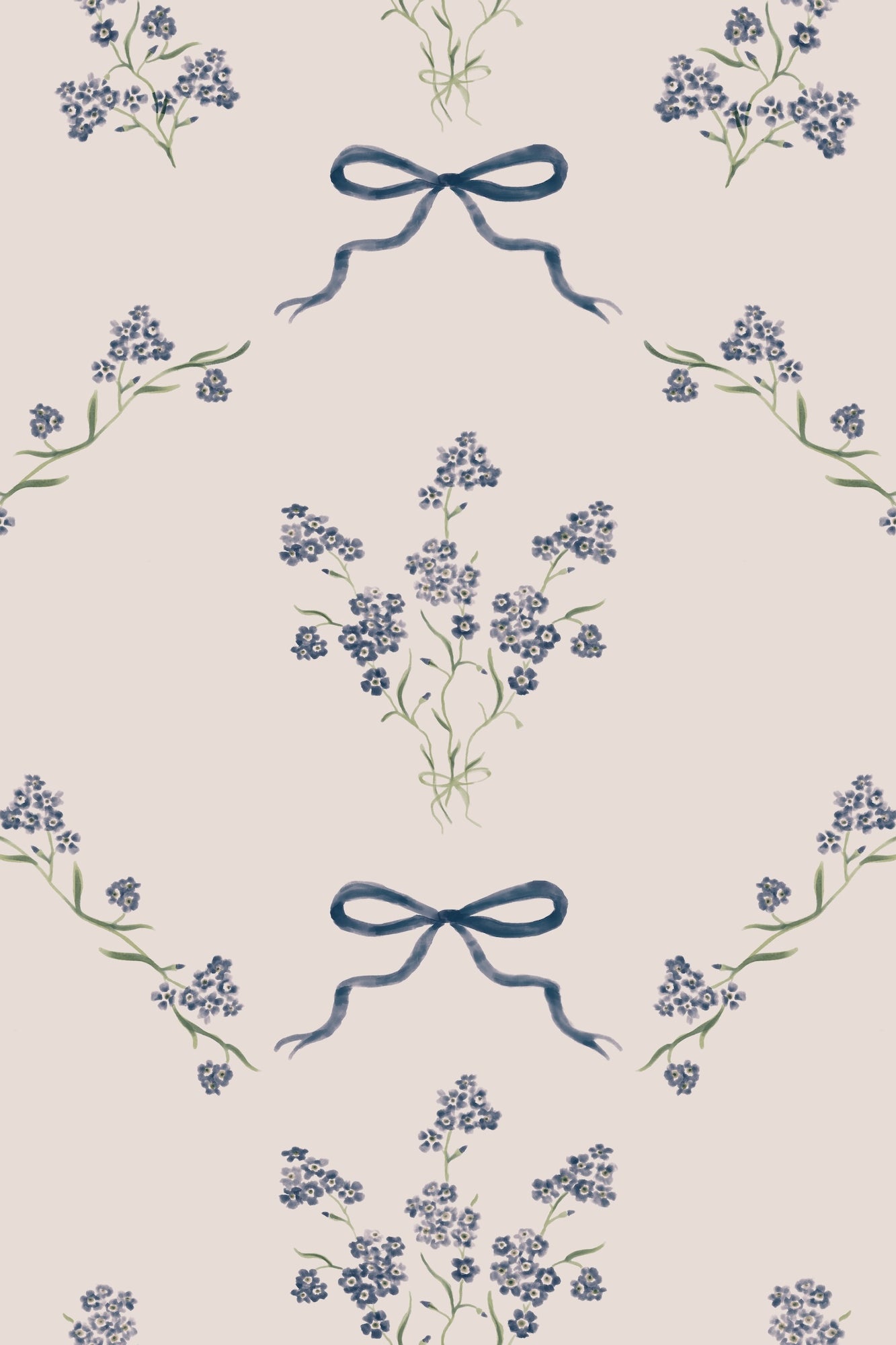 Odette Winter Navy Vintage Ditsy Floral Bow Wallpaper - Removable Wallpaper (Peel & Stick)