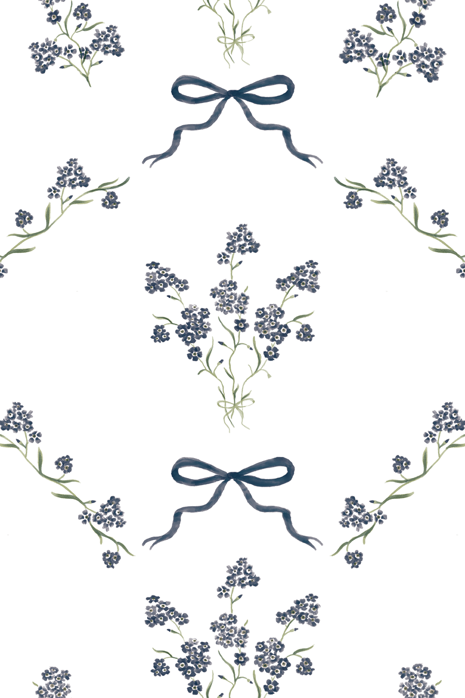 Odette Winter Navy Vintage Ditsy Floral Bow Wallpaper - Removable Wallpaper (Peel & Stick)