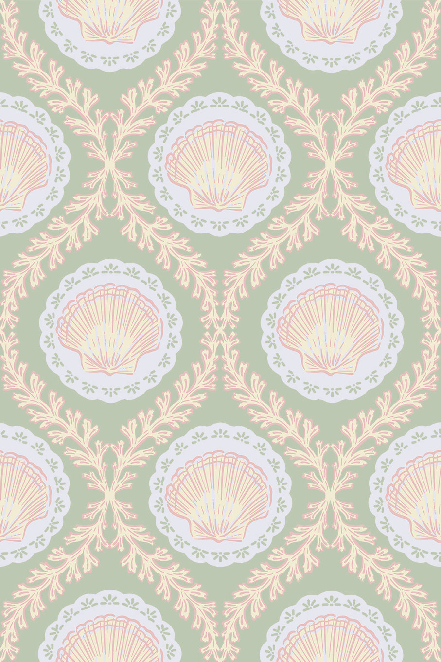 Pearl Pastel Pink and Yellow Sea Shell Wallpaper - Removable Wallpaper (Peel & Stick)
