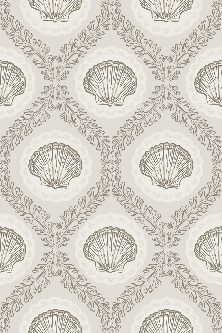 Pearl Neutral Cream and Brown Sea Shell Wallpaper - Removable Wallpaper (Peel & Stick)