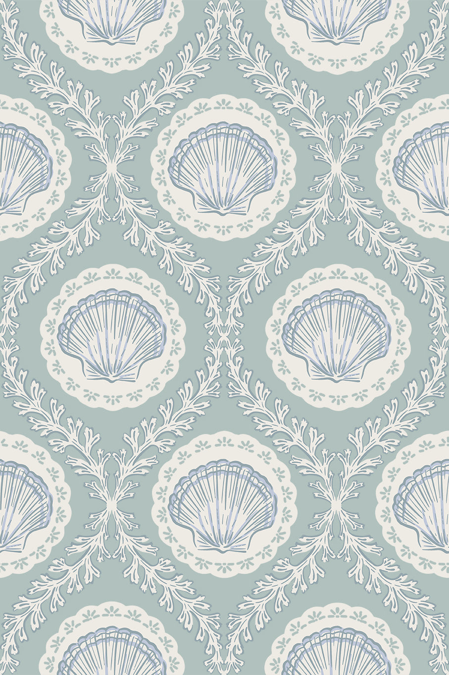 Pearl Pastel Blue Sea Shell Wallpaper - Removable Wallpaper (Peel & Stick)
