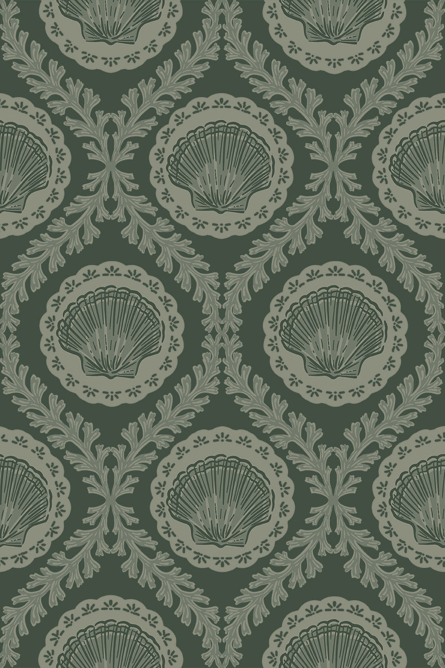 Pearl Winter Green Sea Shell Wallpaper - Removable Wallpaper (Peel & Stick)