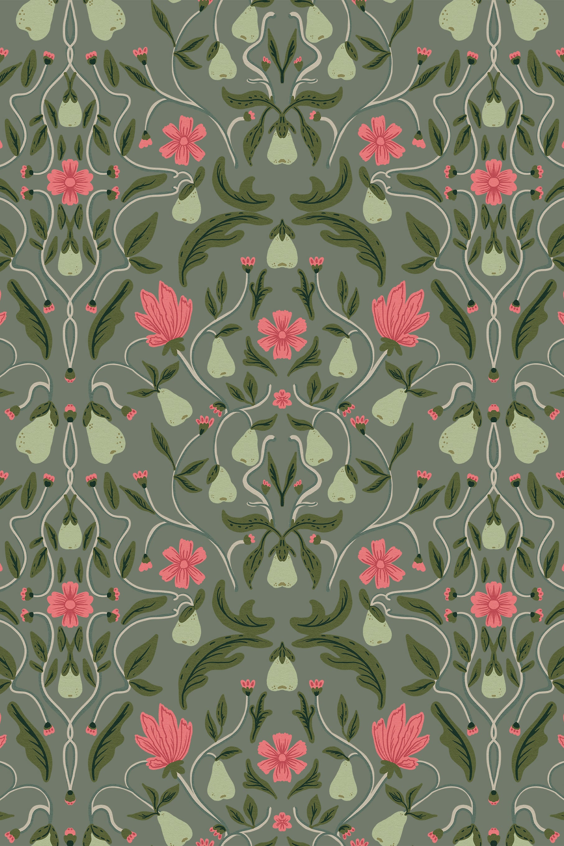 Perry Eucalyptus and Carmine Pear Tree Wallpaper - Removable Wallpaper (Peel & Stick)