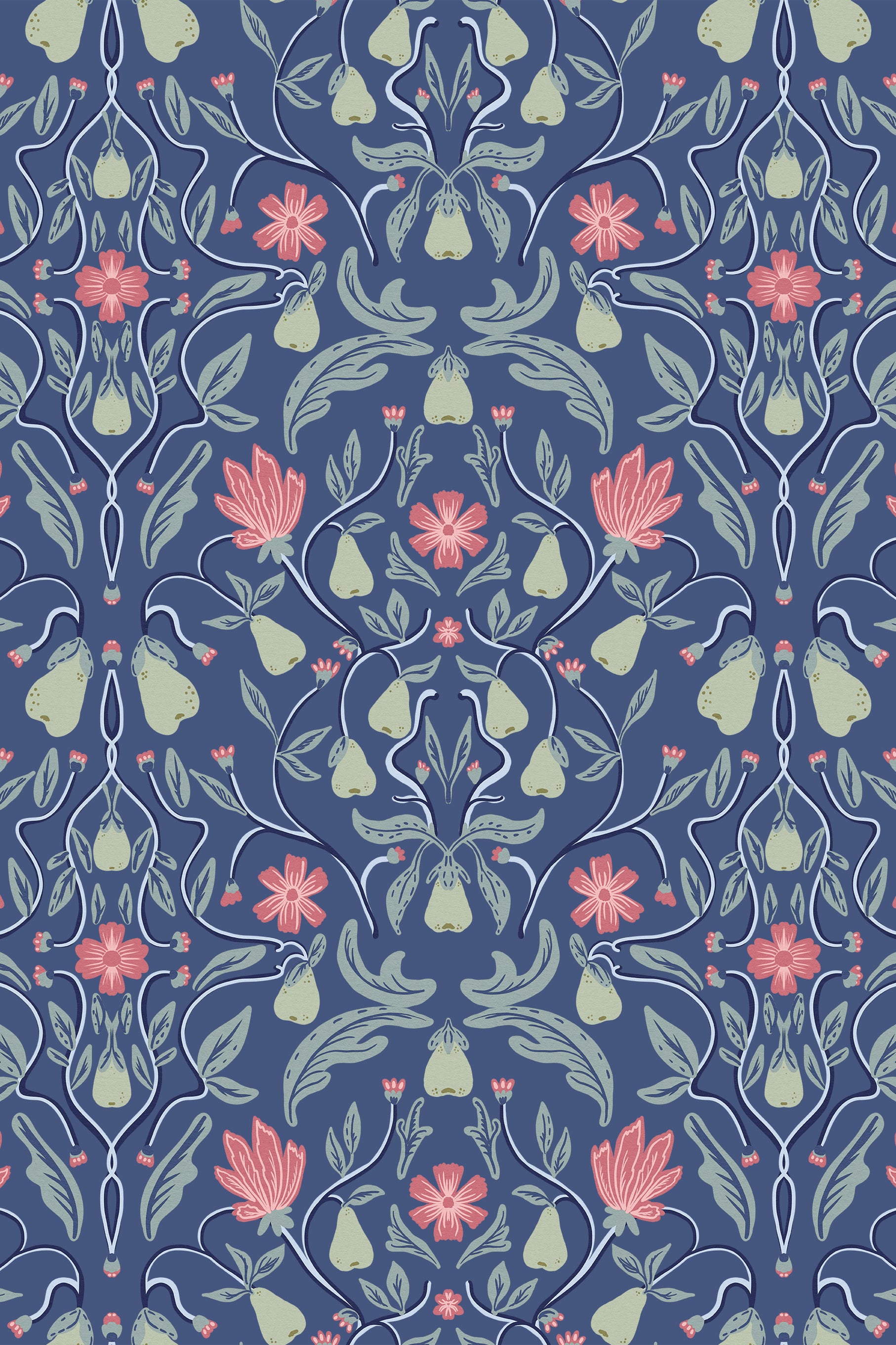 Perry Indigo and English Rose Pear Tree Wallpaper - Removable Wallpaper (Peel & Stick)