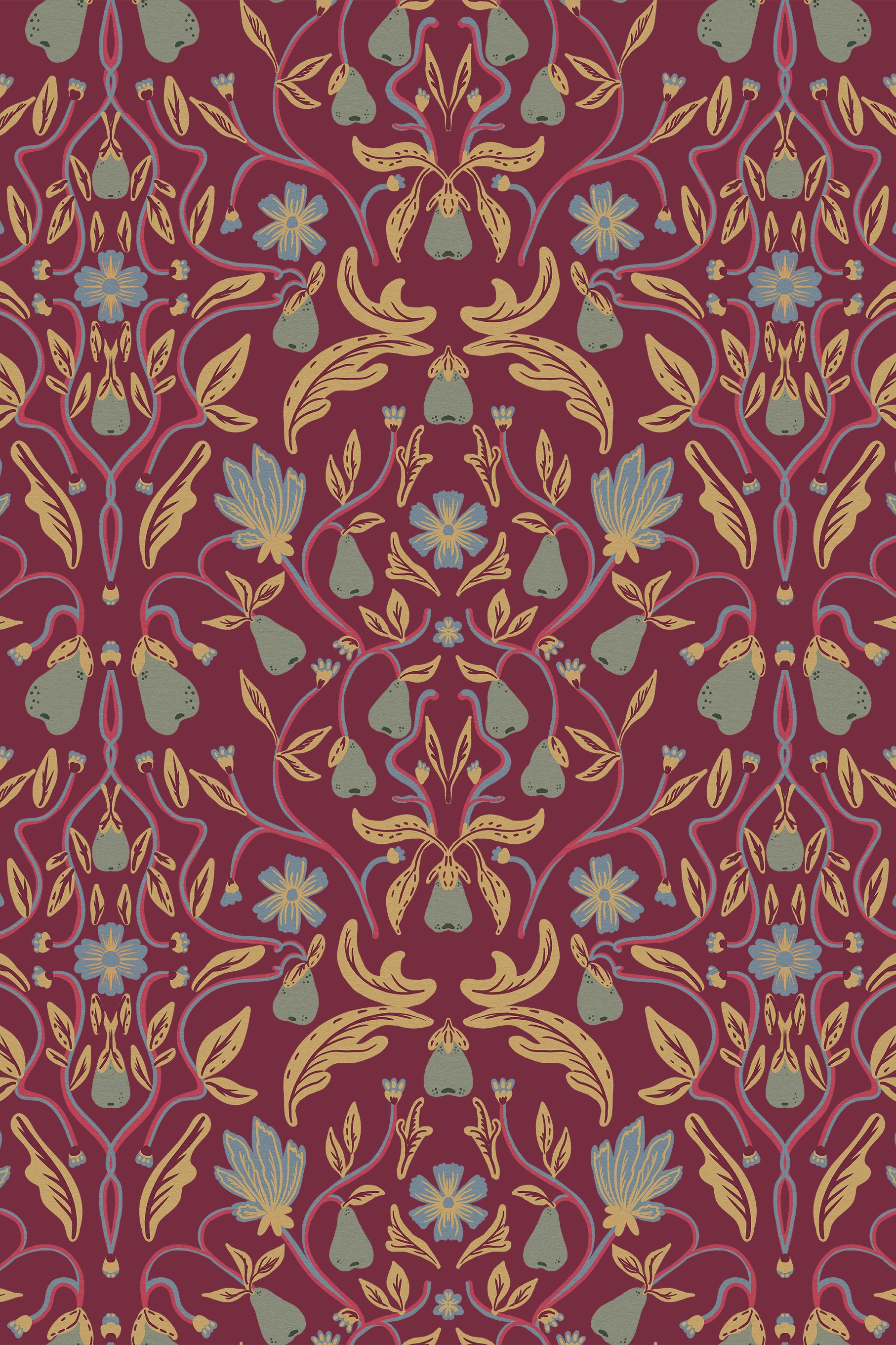 Perry Mulled Wine and Northern Sky Pear Tree Wallpaper - Removable Wallpaper (Peel & Stick)