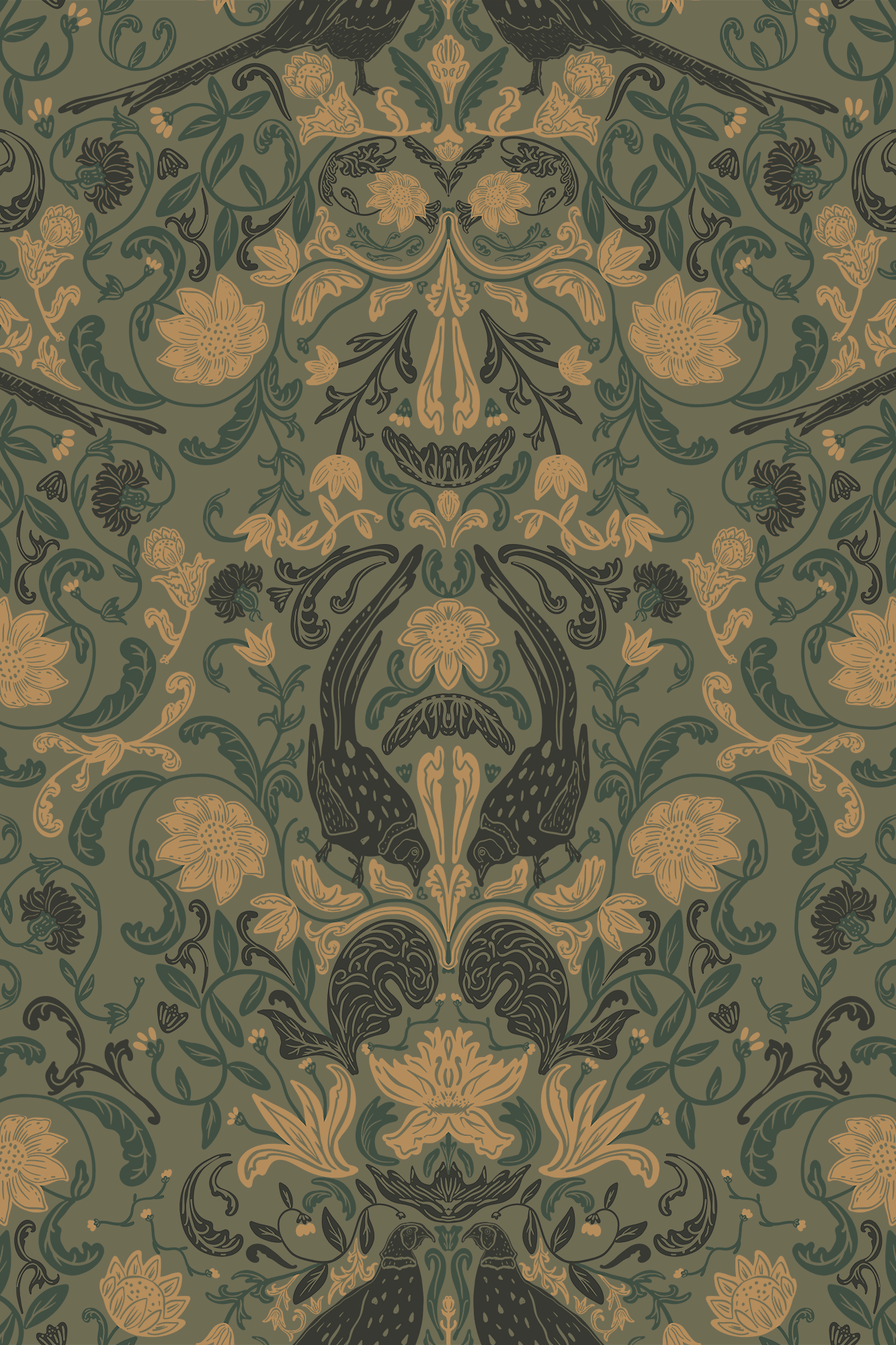 Amherst Rainforest Pheasant Wallpaper - Removable Wallpaper (Peel & Stick)