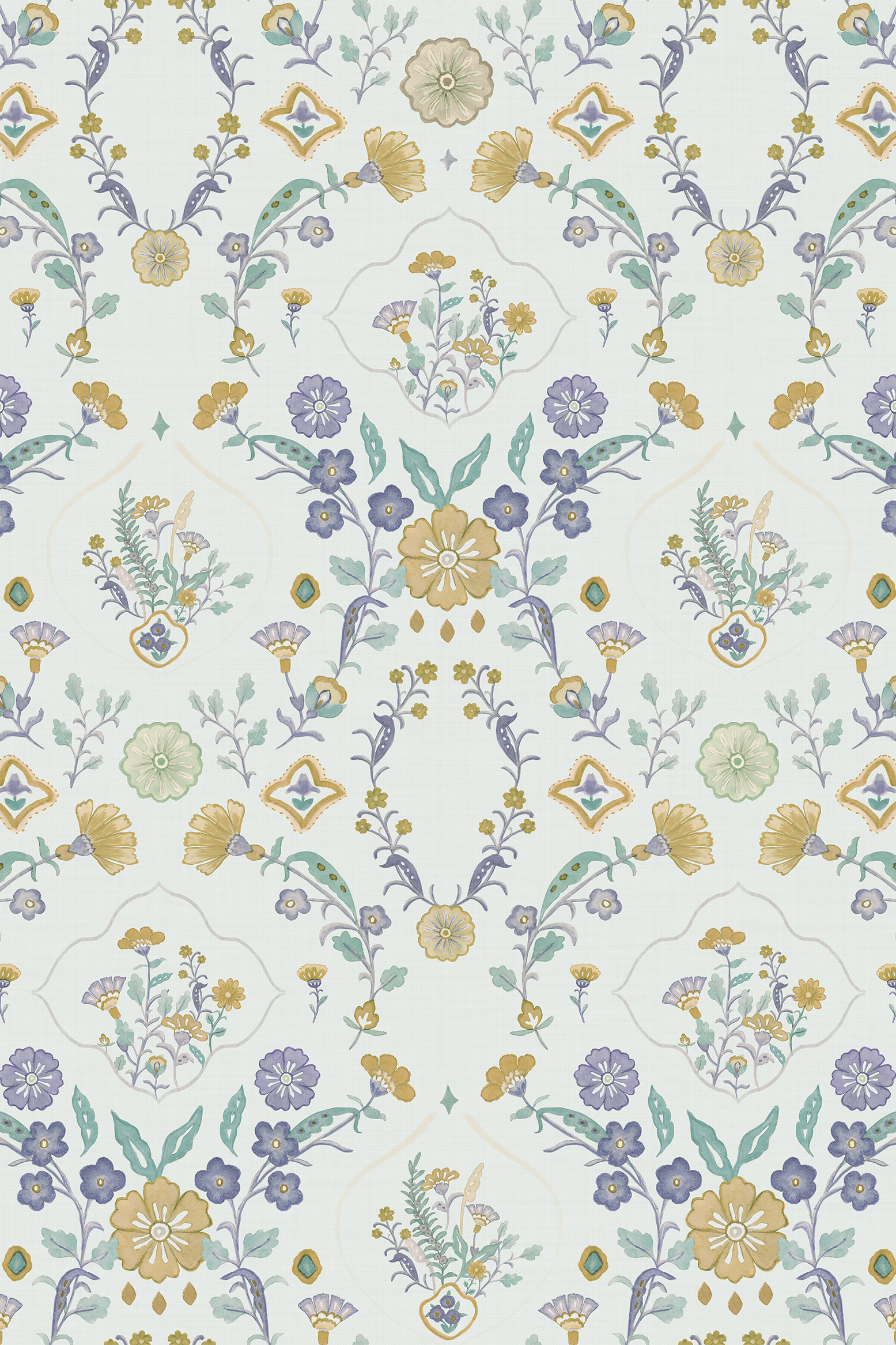 Portia Yellow and Blue Damask Painterly Floral Wallpaper - Removable Wallpaper (Peel & Stick)