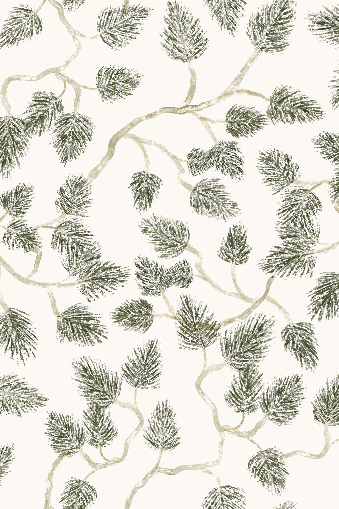 Rowan Green and Beige Forest Pine Branches Wallpaper - Removable Wallpaper (Peel & Stick)