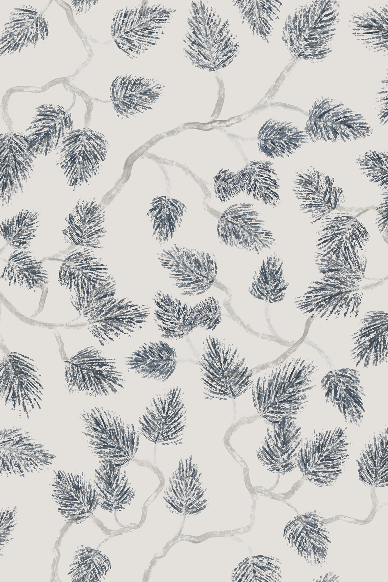 Rowan Blue and Grey Forest Pine Branches Wallpaper - Removable Wallpaper (Peel & Stick)
