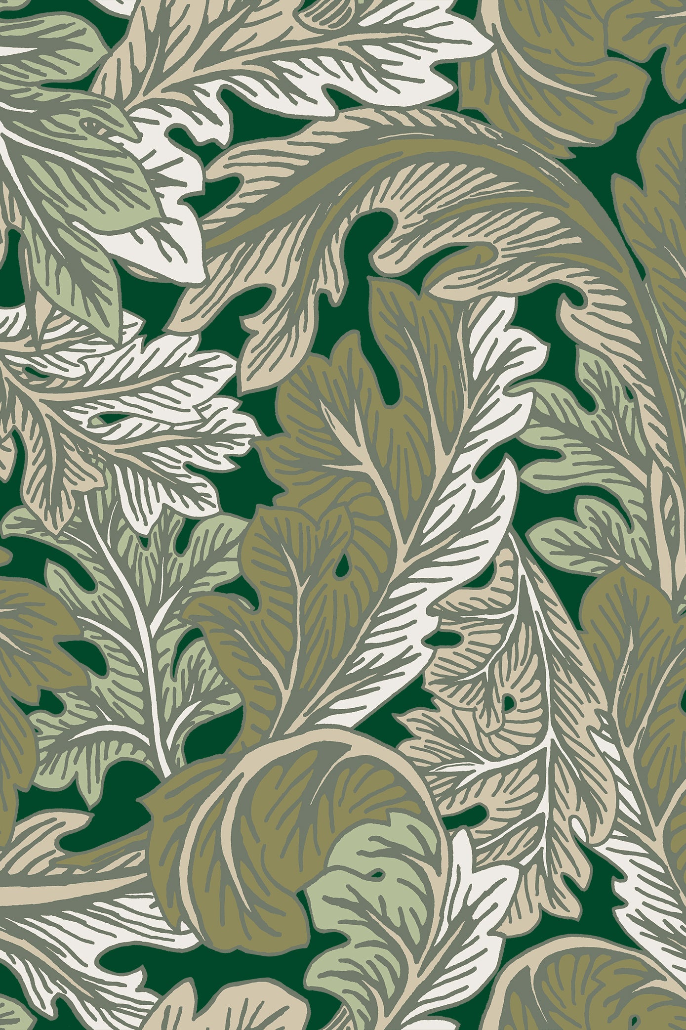 Agatha Green Art Nouveau Acanthi Leaf Wallpaper - Removable Wallpaper (Peel & Stick)