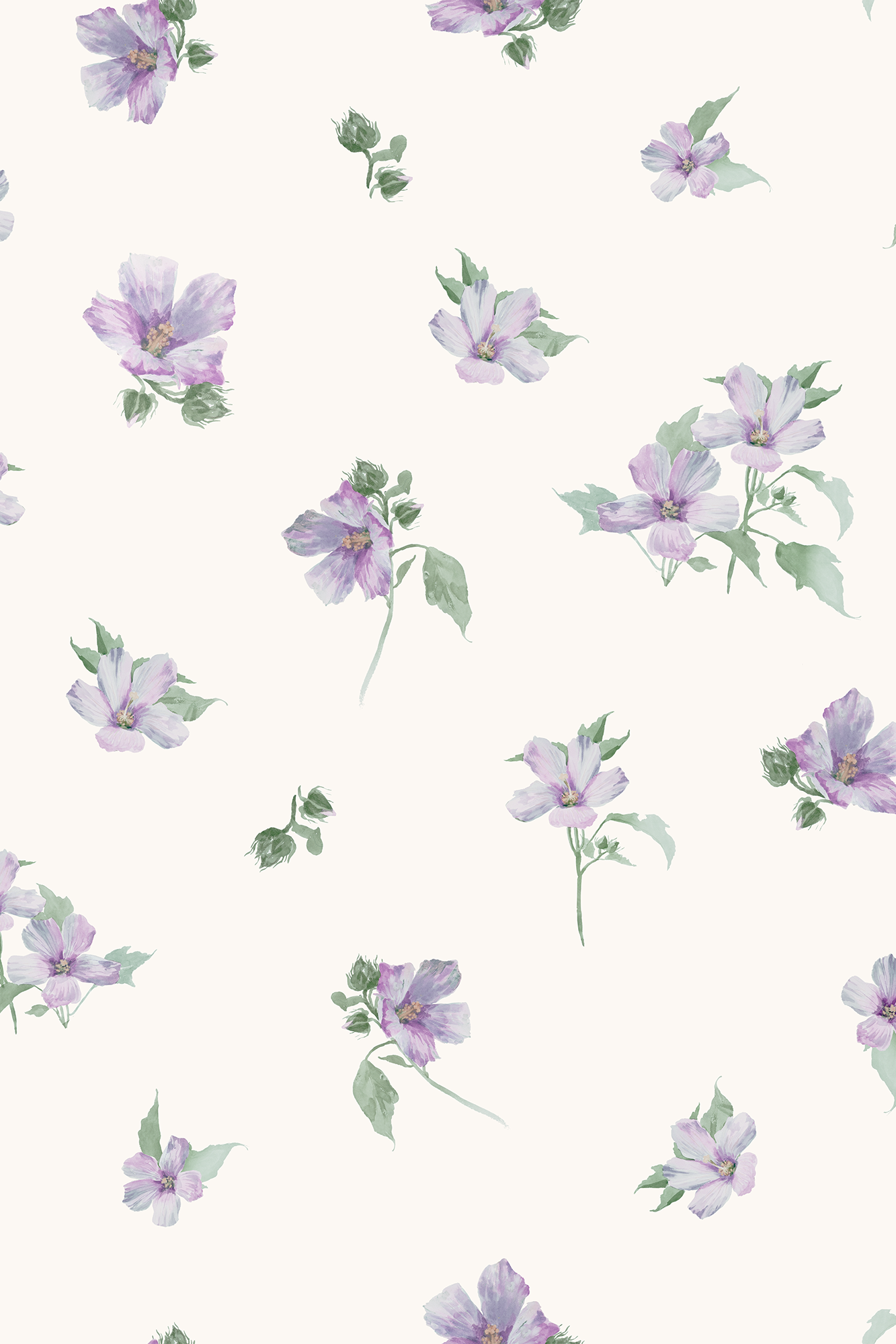 Adelia Lilac on Vintage Cream Ditsy Floral Wallpaper - Removable Wallpaper (Peel & Stick)