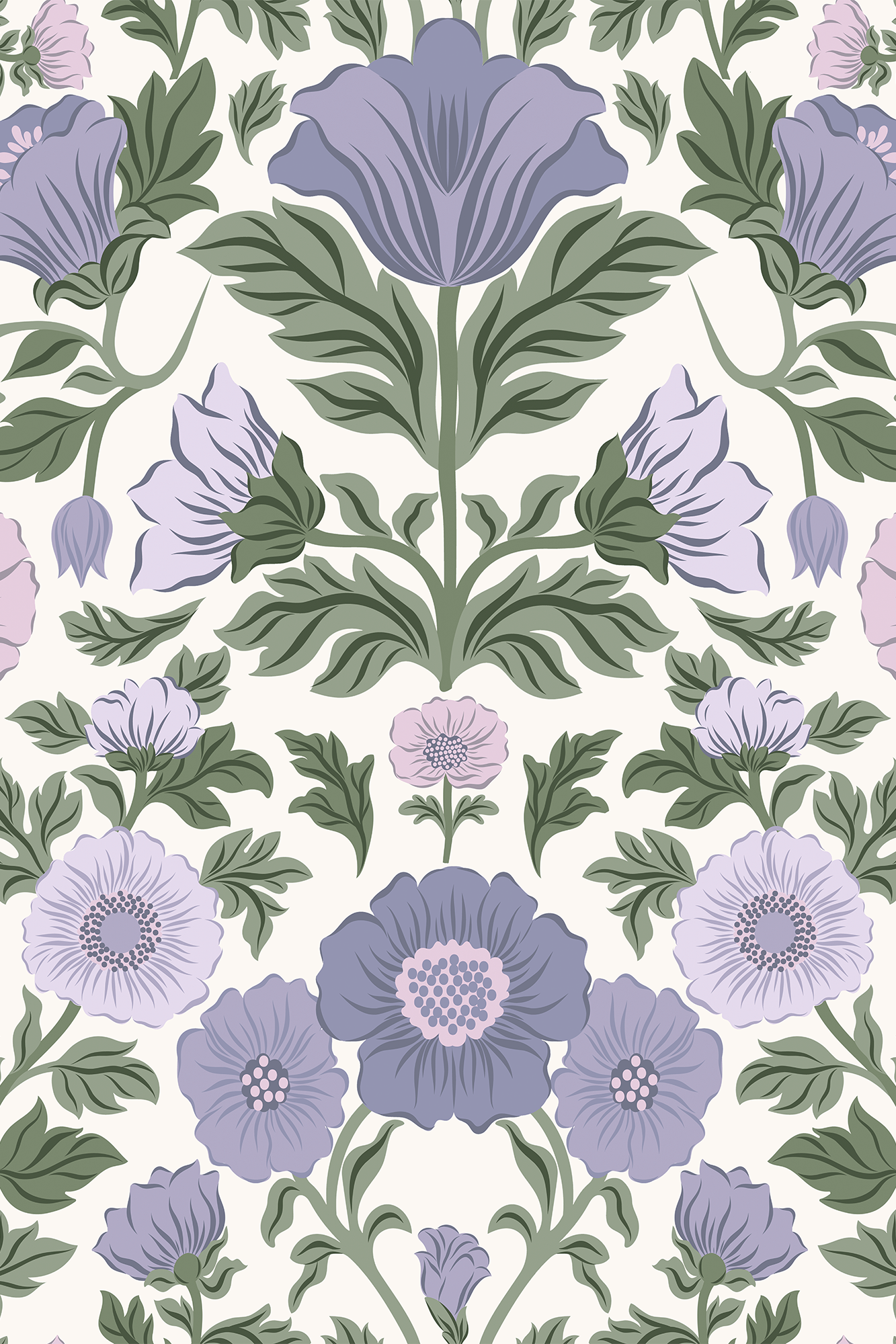 Alice Lilac and Green Trailing Petunia Wallpaper - Removable Wallpaper (Peel & Stick)