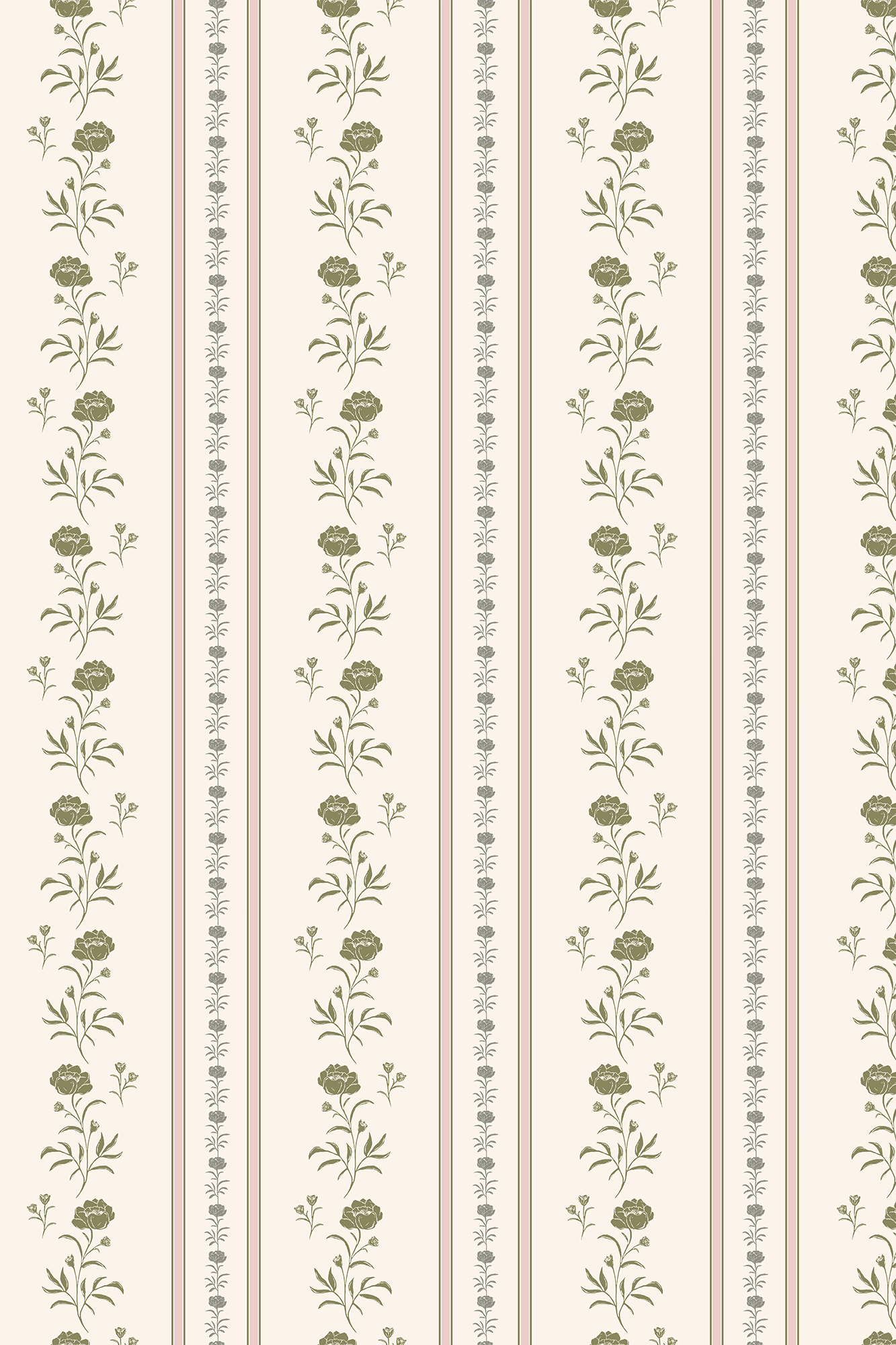 Annie Posy and Green Floral Striped Wallpaper - Removable Wallpaper (Peel & Stick)