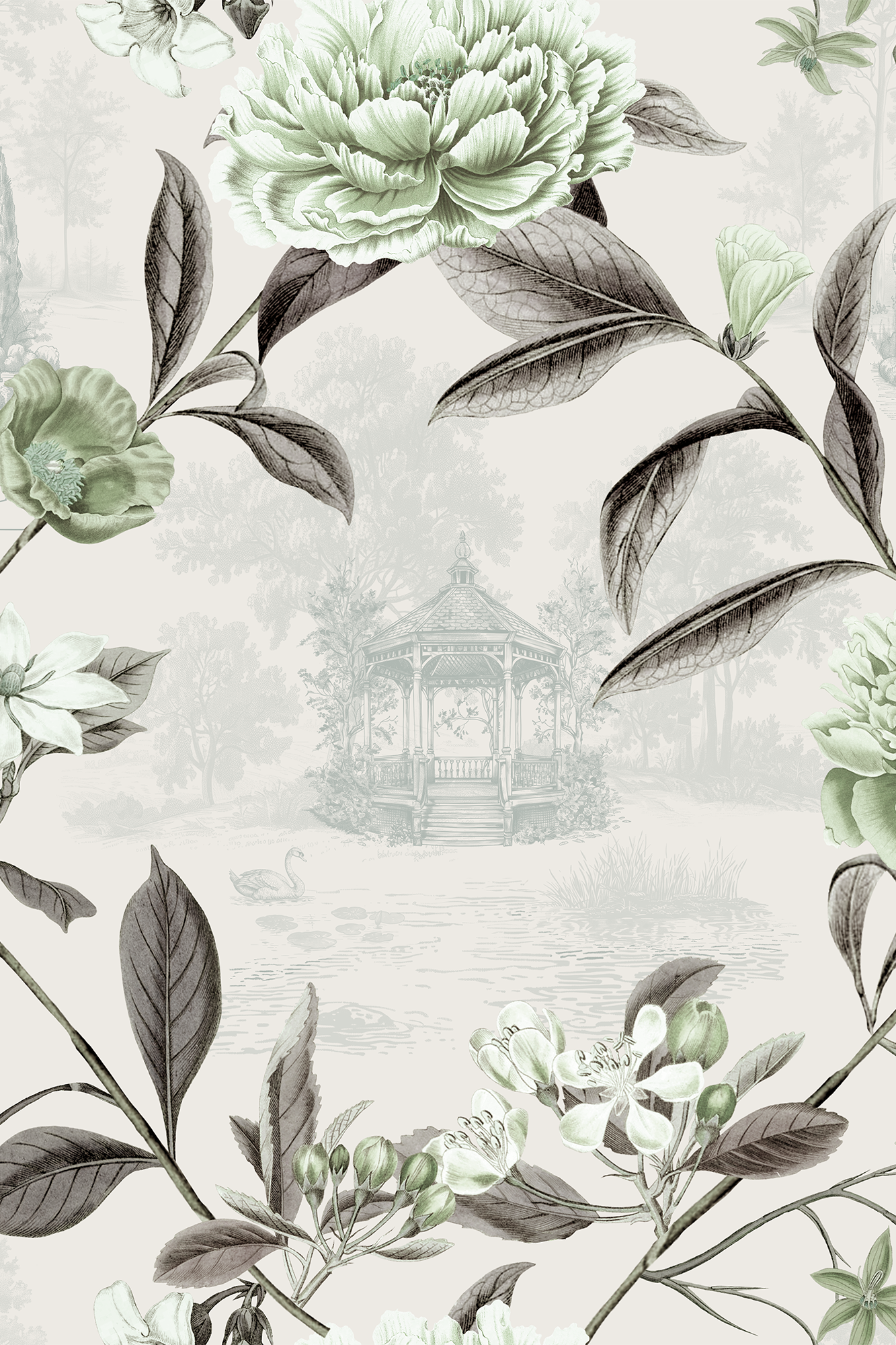 Aspen Green and Neutral Secret Garden Floral Trellis Wallpaper - Removable Wallpaper (Peel & Stick)