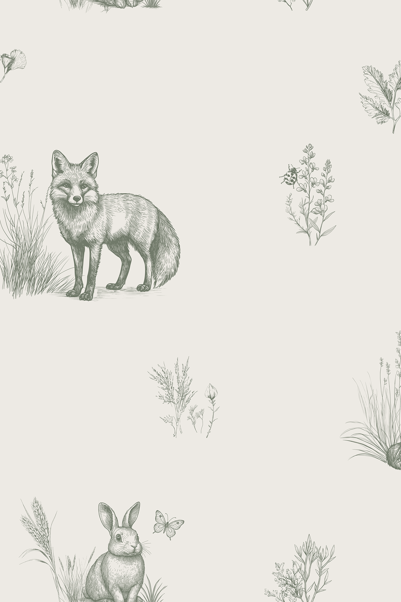 Bertha Green Vintage Woodland Animal Wallpaper - Removable Wallpaper (Peel & Stick)