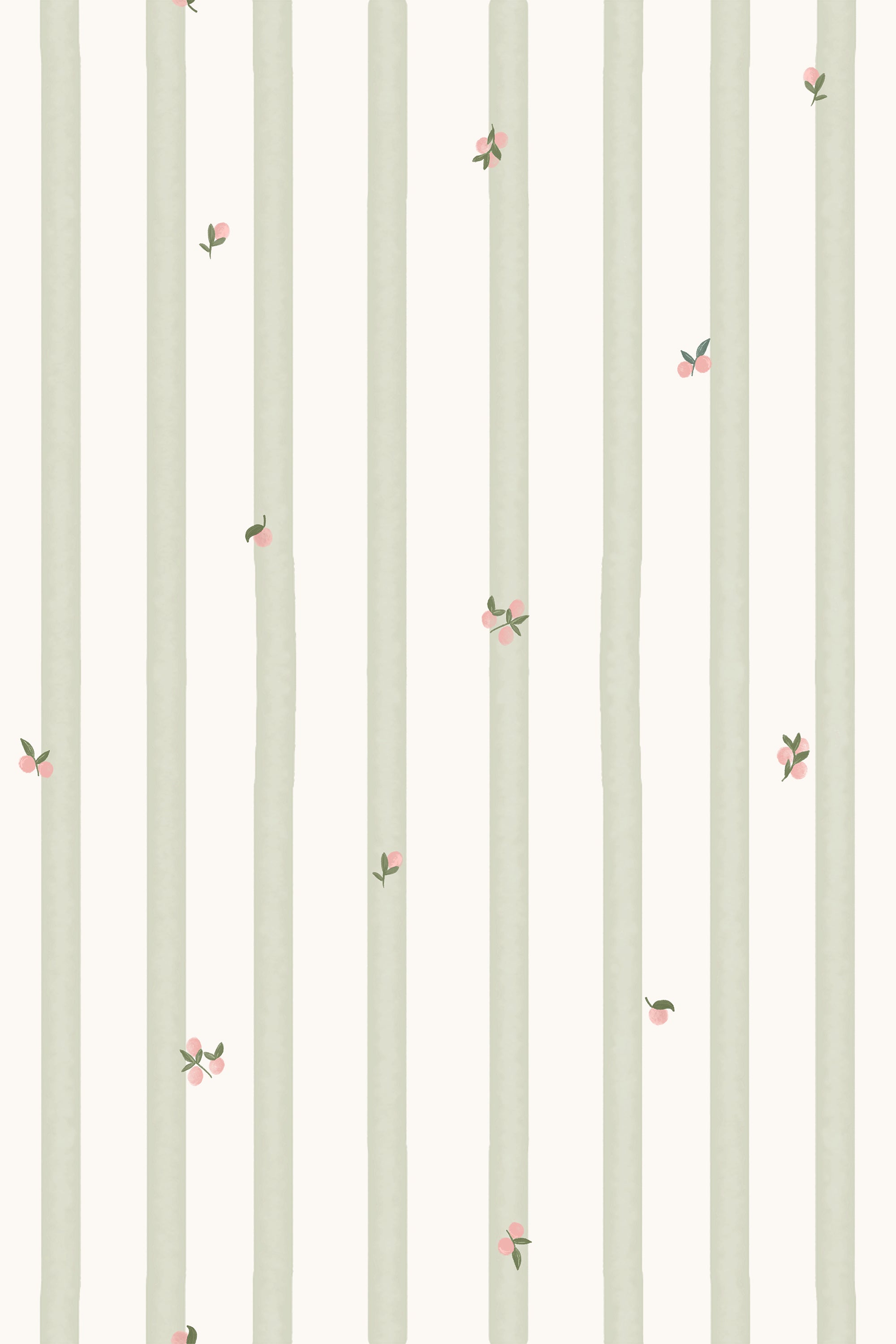 Charlotte Green & White Ditsy Berry Striped Wallpaper - Removable Wallpaper (Peel & Stick)