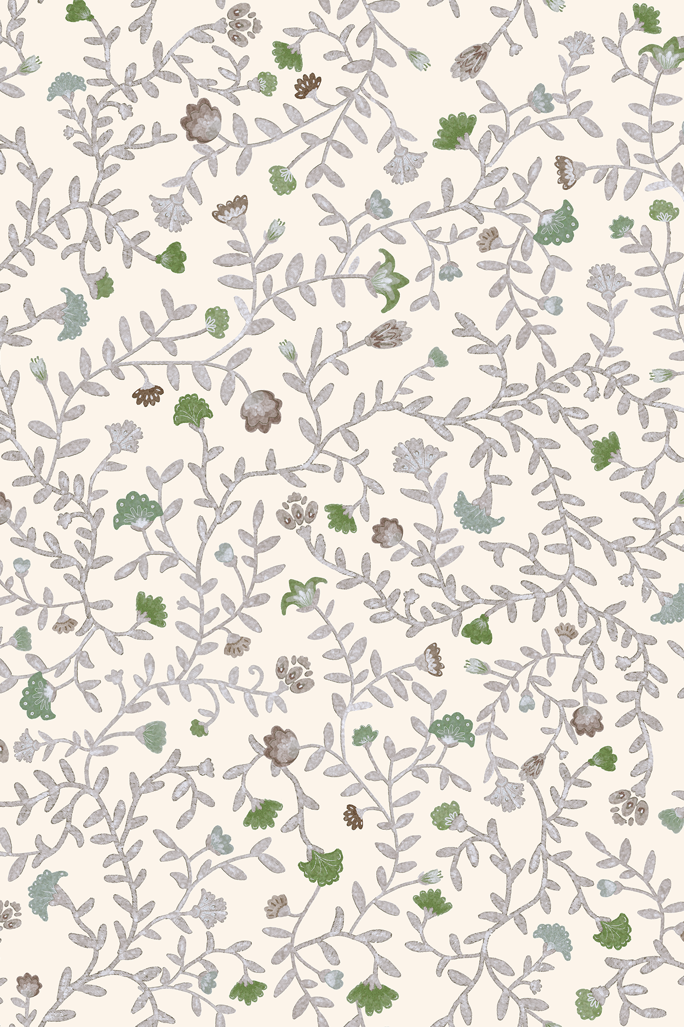 Elizabeth Green Vintage Watercolour Floral Wallpaper - Removable Wallpaper (Peel & Stick)
