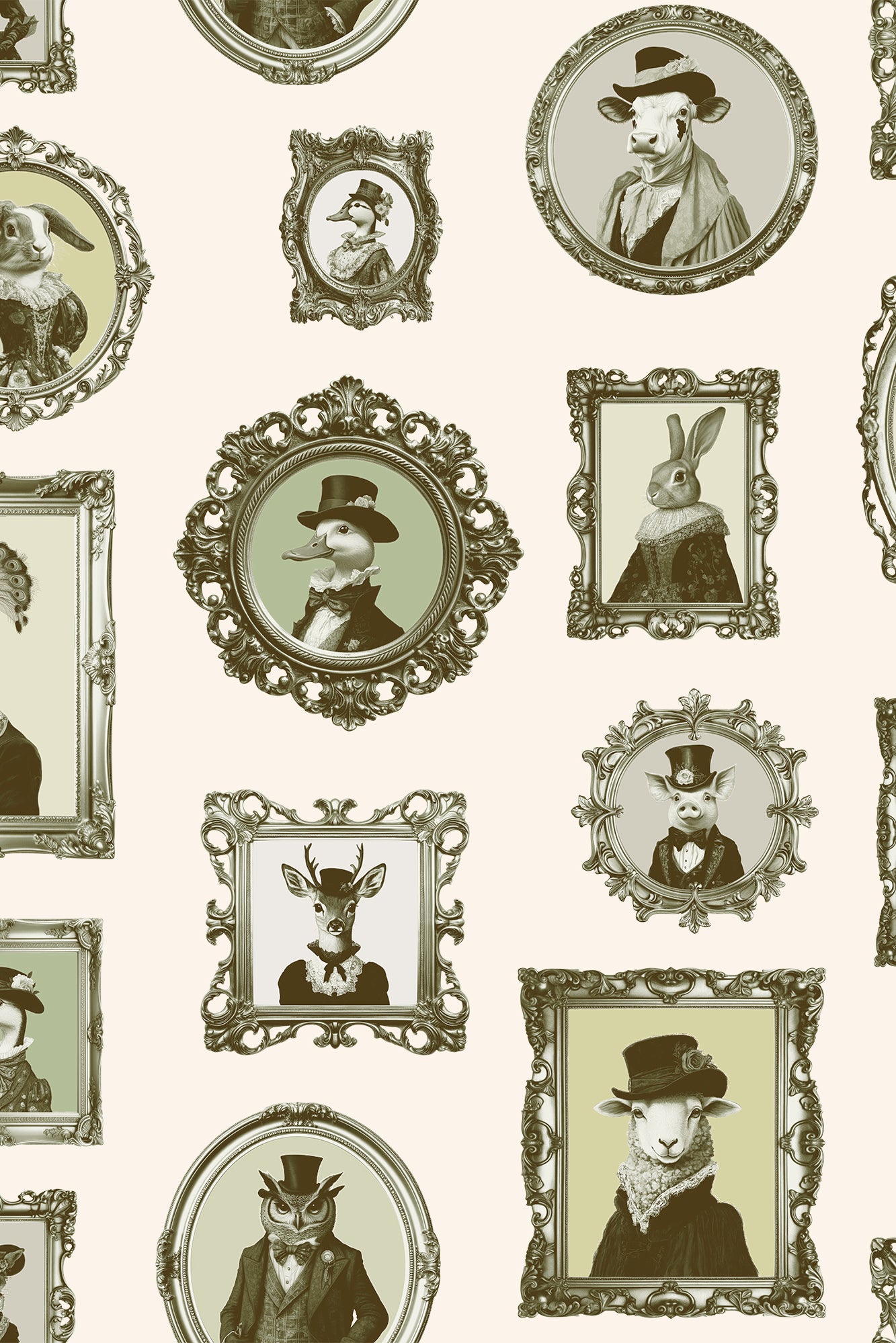Ezra Green Antique Framed Victorian Animals Wallpaper - Removable Wallpaper (Peel & Stick)