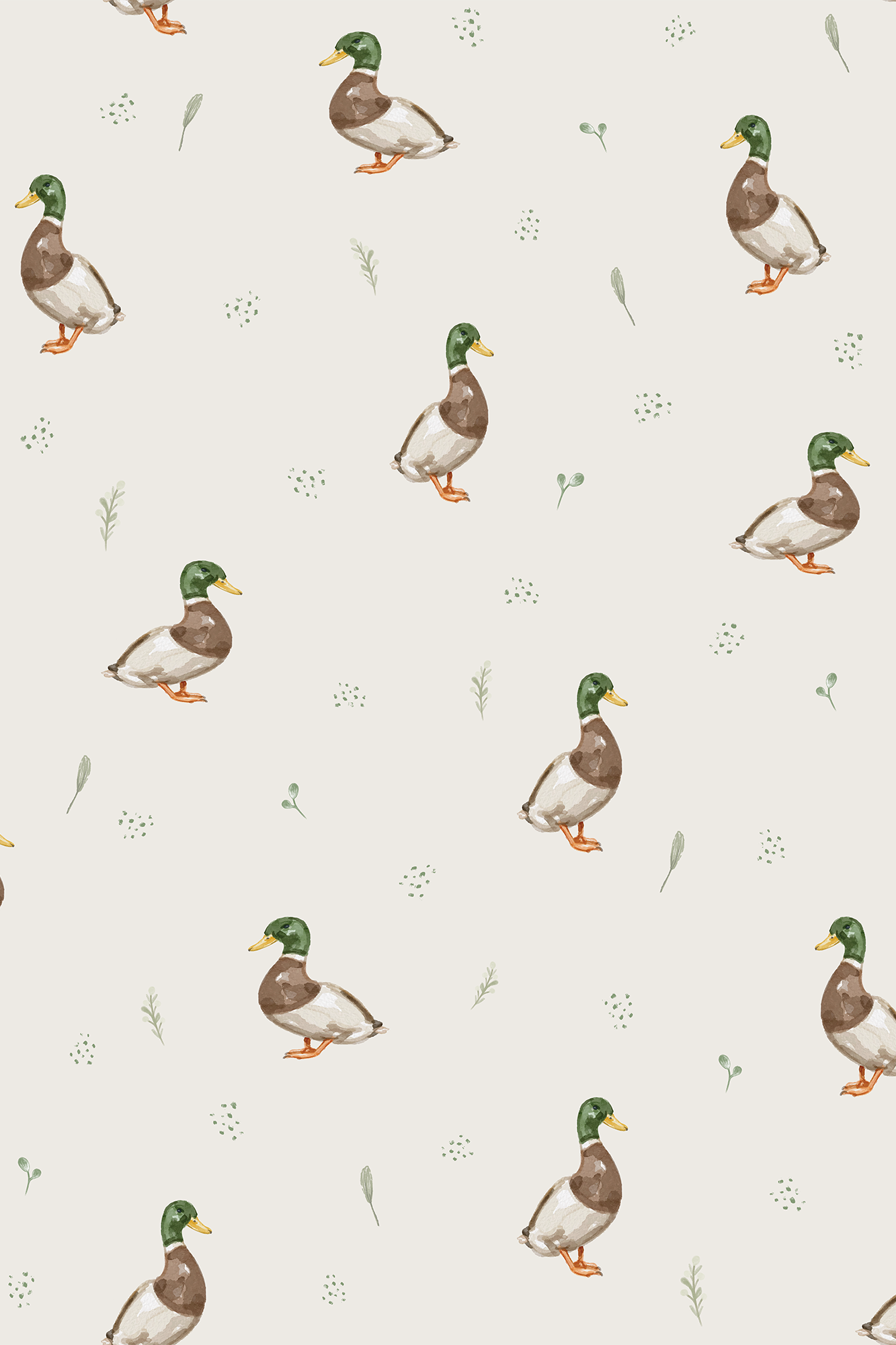 Finley Green and Brown Watercolour Mallard Duck Pattern Wallpaper - Removable Wallpaper (Peel & Stick)