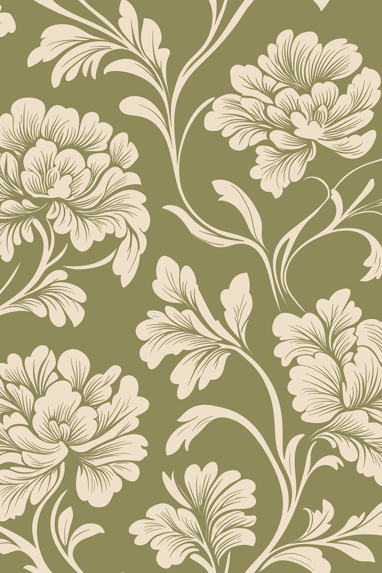 Floss Oat Block Print Floral Trail Wallpaper - Removable Wallpaper (Peel & Stick)