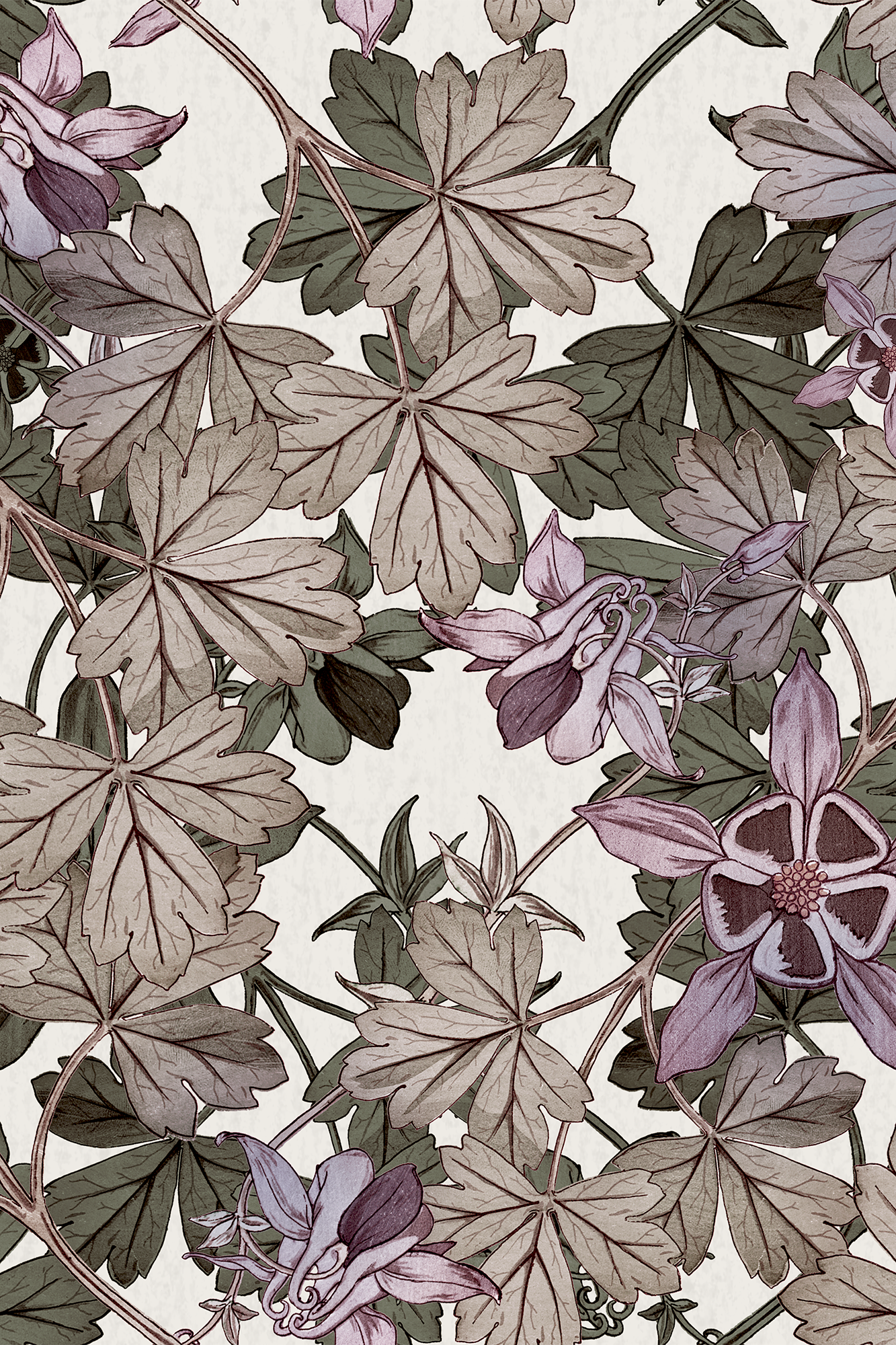 Harriet Lavender and Green Columbine Floral and Foliage Trail Wallpaper - Removable Wallpaper (Peel & Stick)