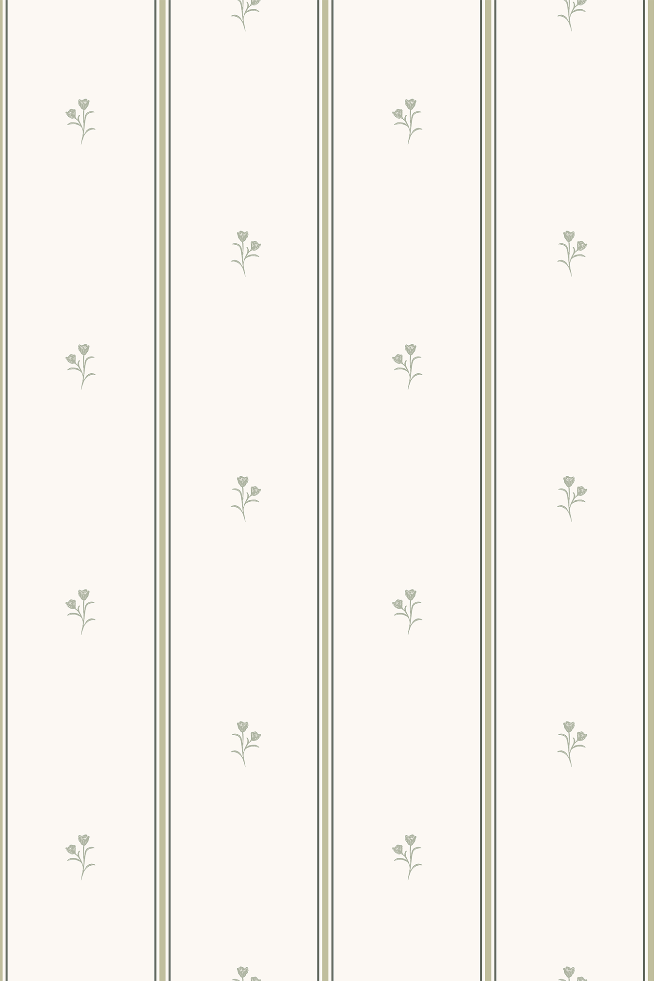 Hester Green Vintage Floral Striped Wallpaper - Removable Wallpaper (Peel & Stick)