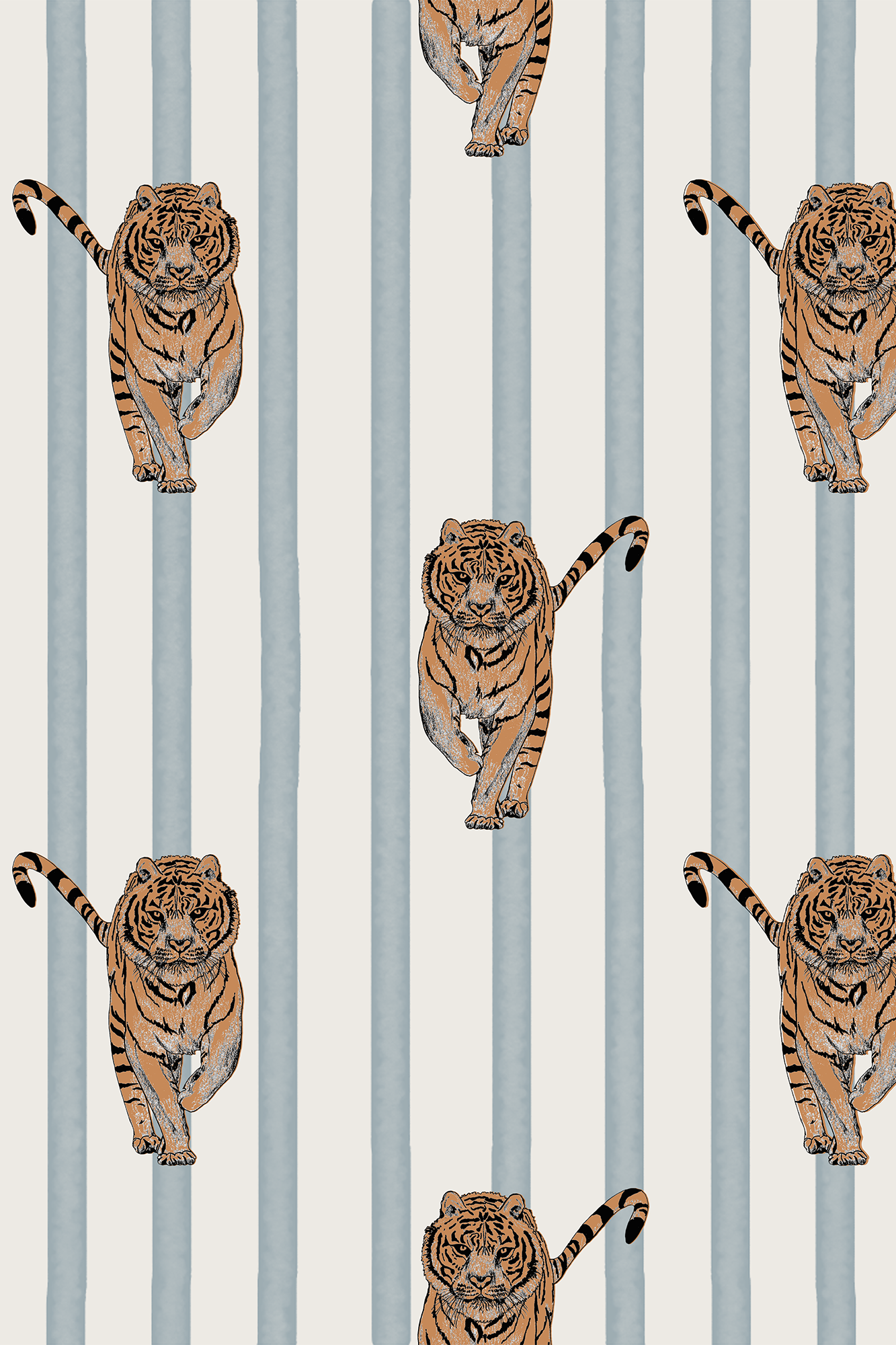 Lula Blue and Orange Majestic Tiger Stripe Wallpaper - Removable Wallpaper (Peel & Stick)