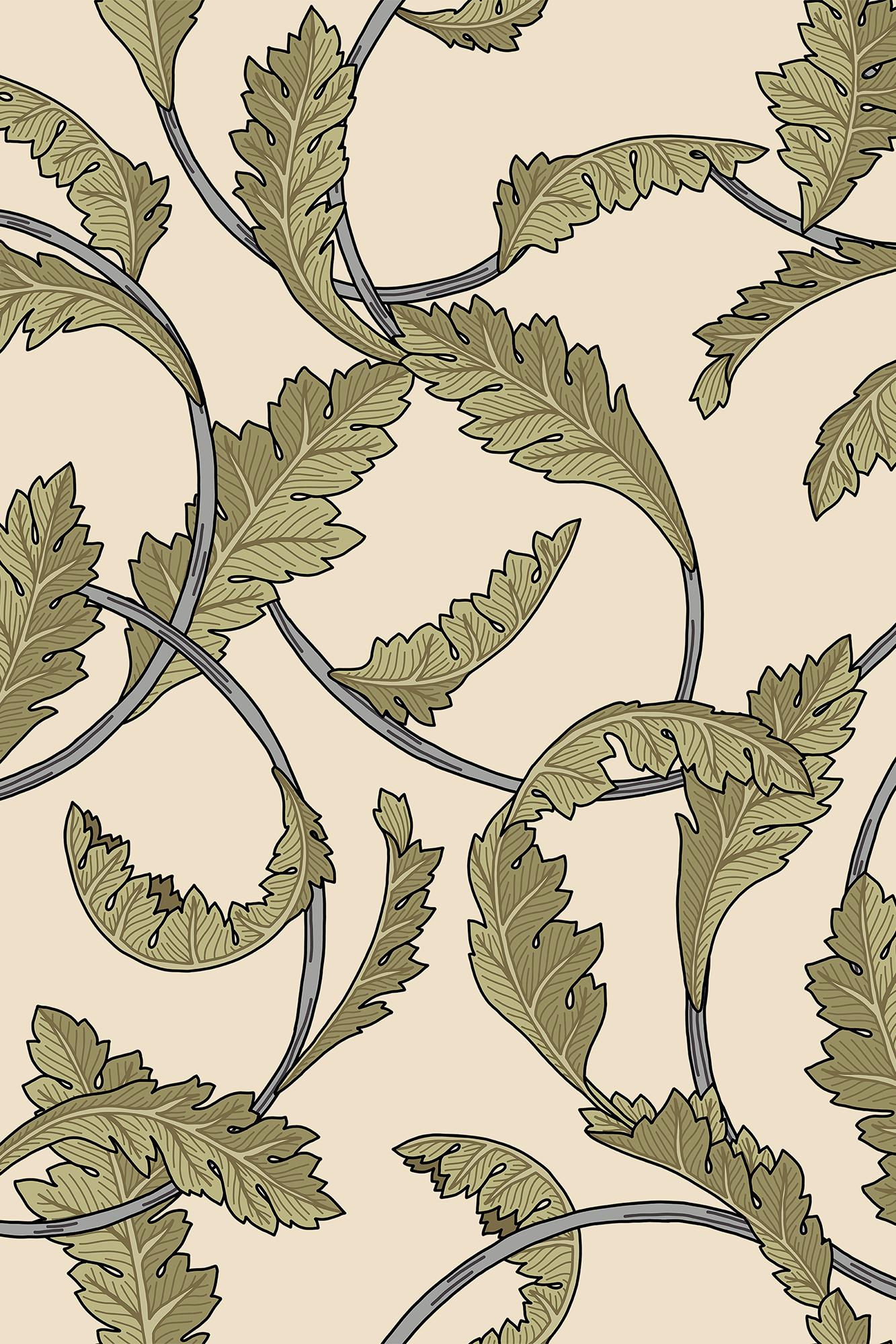 Maud Green Art Nouveau Intertwining Leaves Wallpaper - Removable Wallpaper (Peel & Stick)