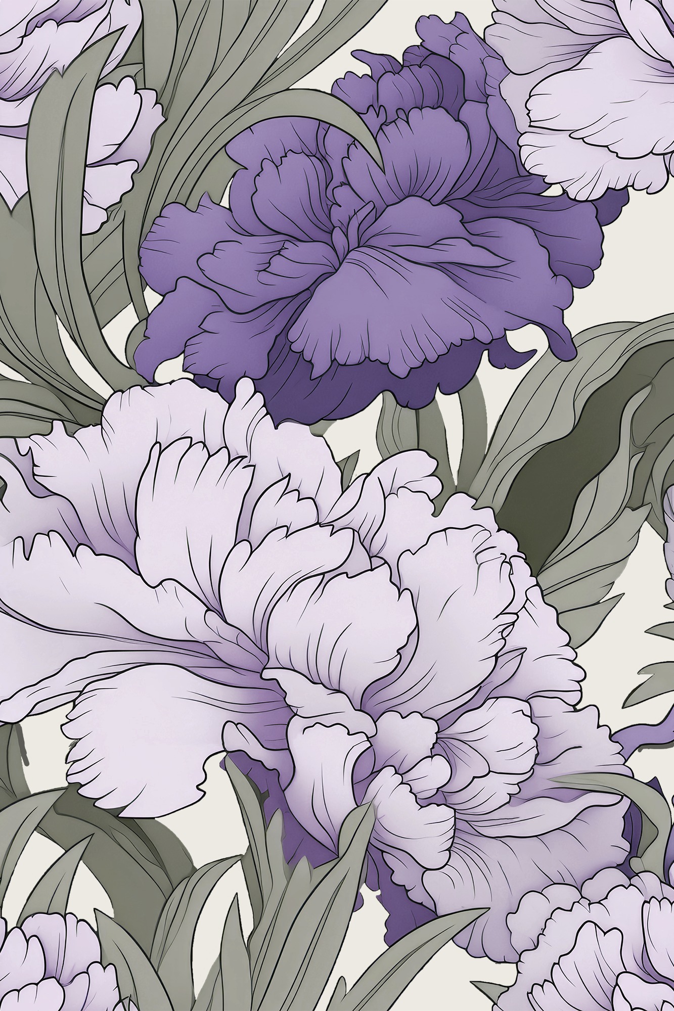 Ophelia Lilac and Green Blooming Floral Carnations Wallpaper - Removable Wallpaper (Peel & Stick)