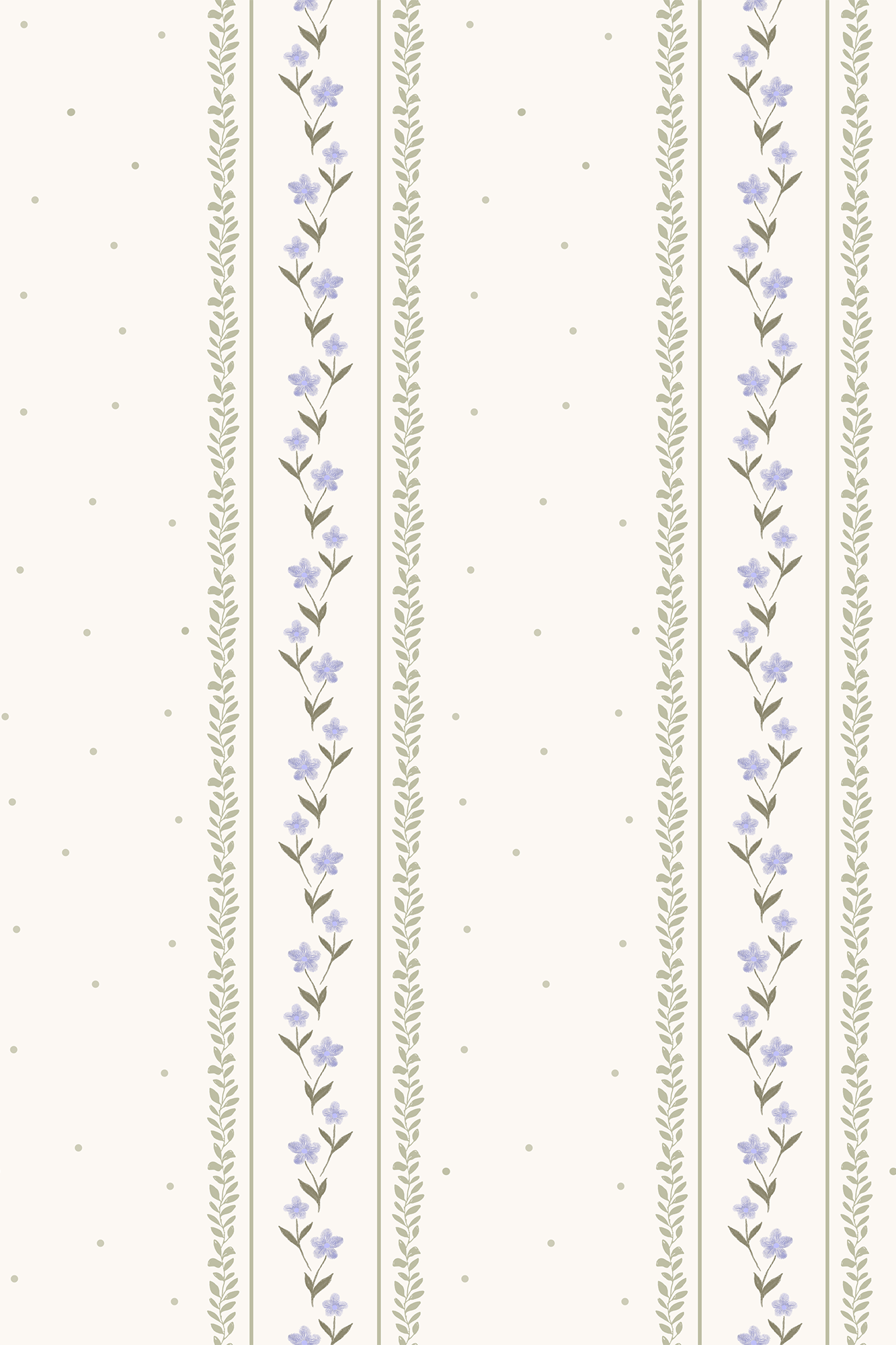 Pippa Lilac and Green Vintage Ditsy Striped Daisies Wallpaper - Removable Wallpaper (Peel & Stick)
