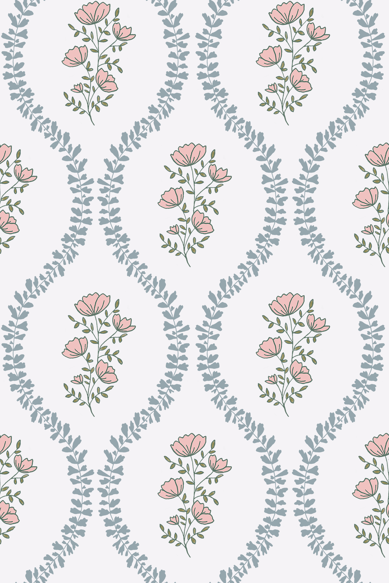 Bessie Baby Blue & Pink English Posy Trellis Wallpaper - Removable Wallpaper (Peel & Stick)