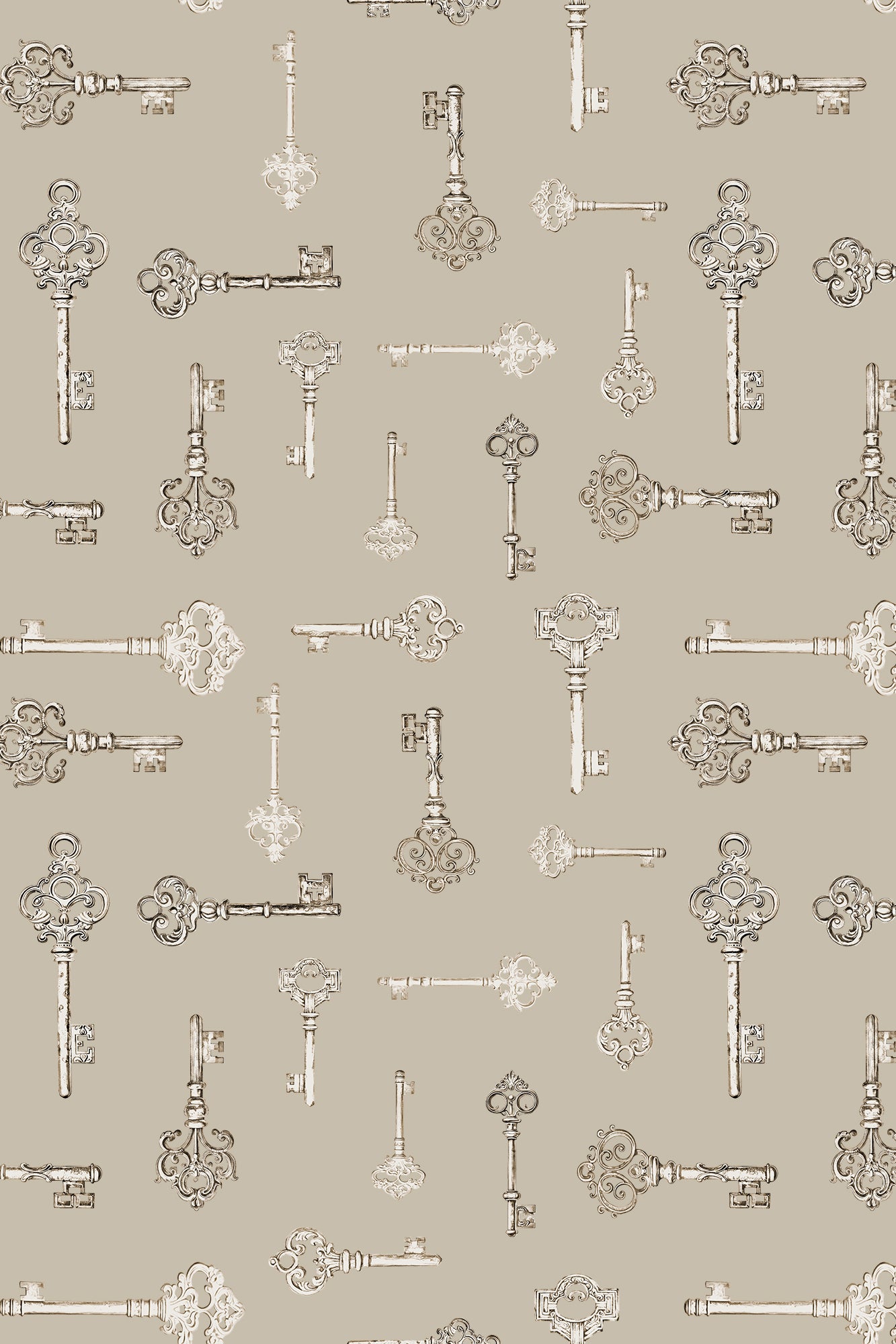 Kingsley Neutral Traditional Antique Keys Wallpaper - Traditional Wallpaper (Paste-the-Wall)