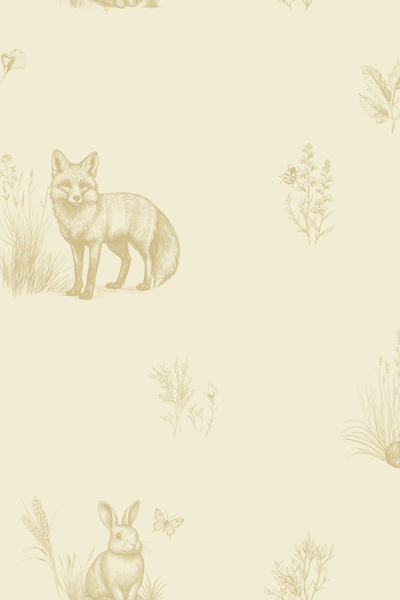 Bertha Yellow Vintage Woodland Animal Wallpaper - Removable Wallpaper (Peel & Stick)