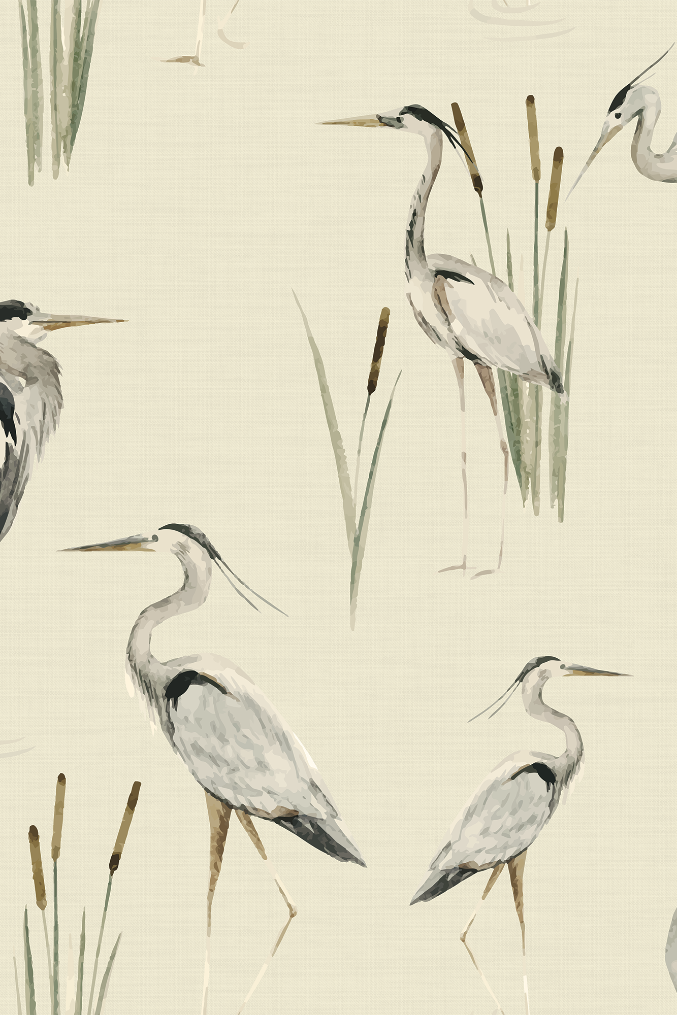 Brook Yellow Vintage Riverside Heron Wallpaper - Removable Wallpaper (Peel & Stick)