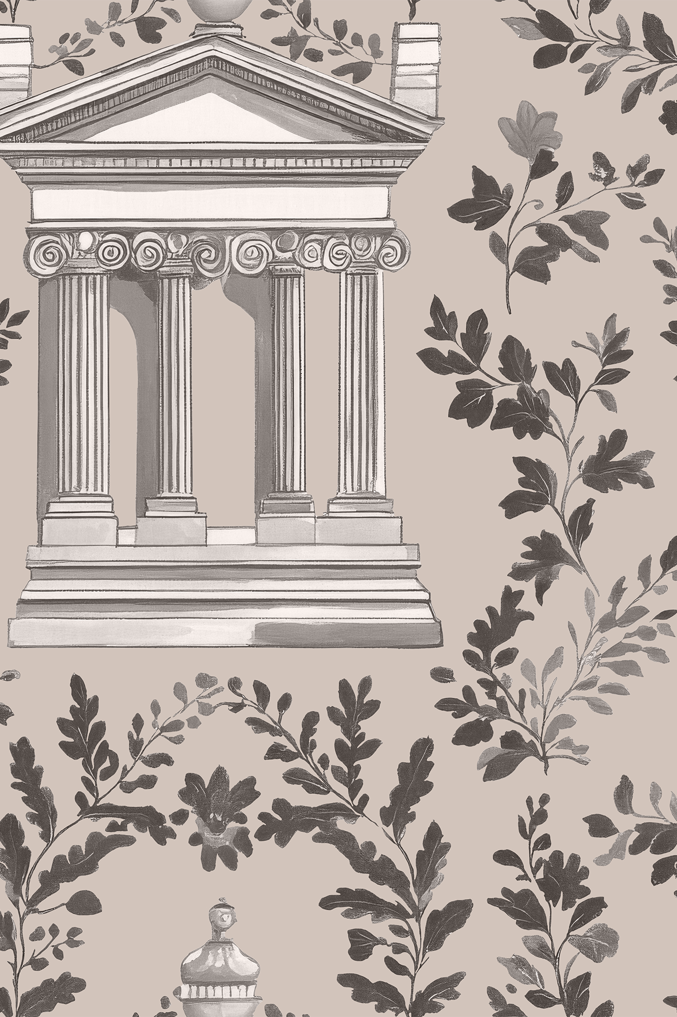 Celia Neutral Classic Pavilion Garden Wallpaper - Traditional Wallpaper (Paste-the-Wall)