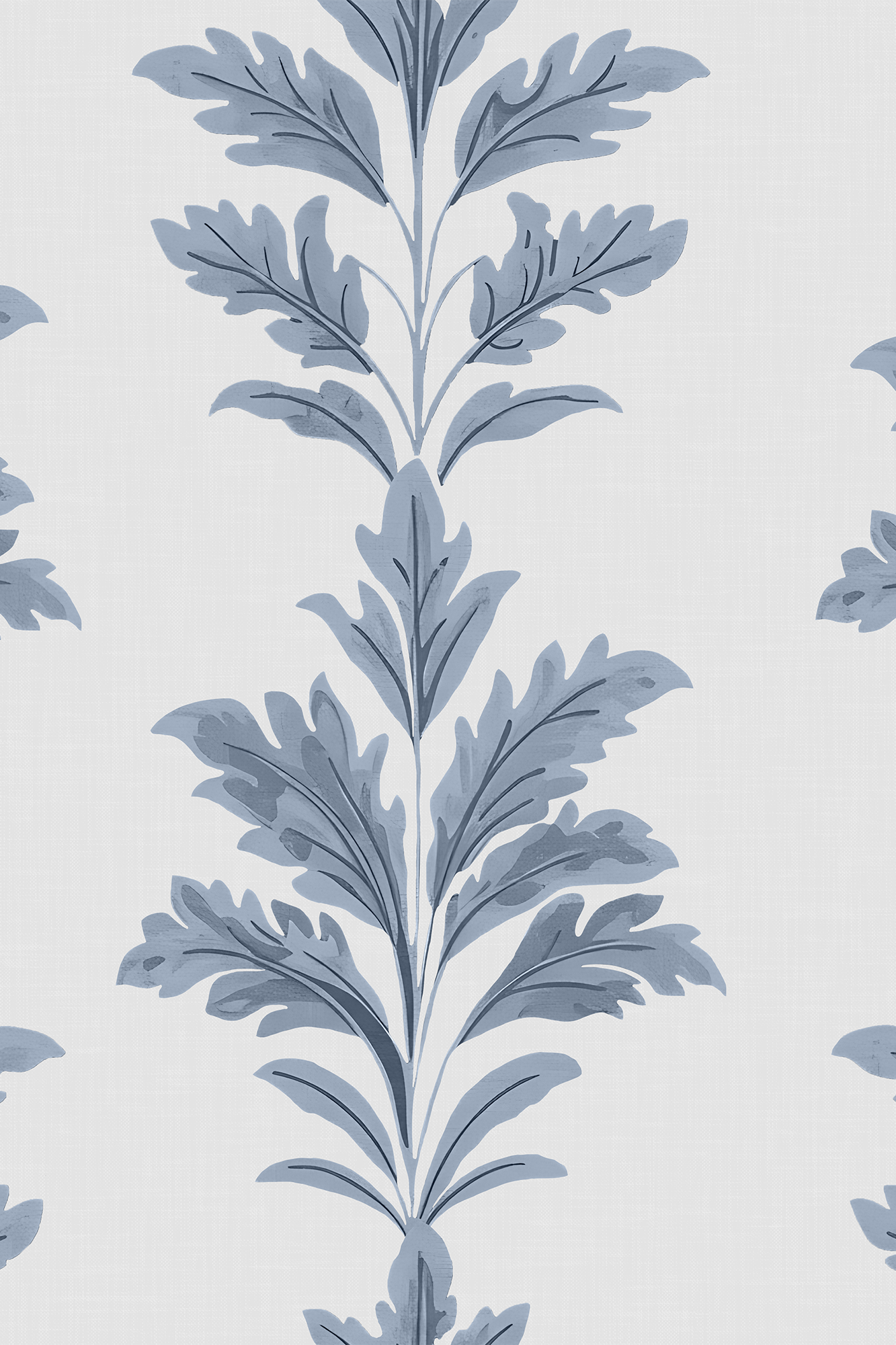 Clayton Blue Striped Decorative Feathered Leaves Wallpaper - Traditional Wallpaper (Paste-the-Wall)