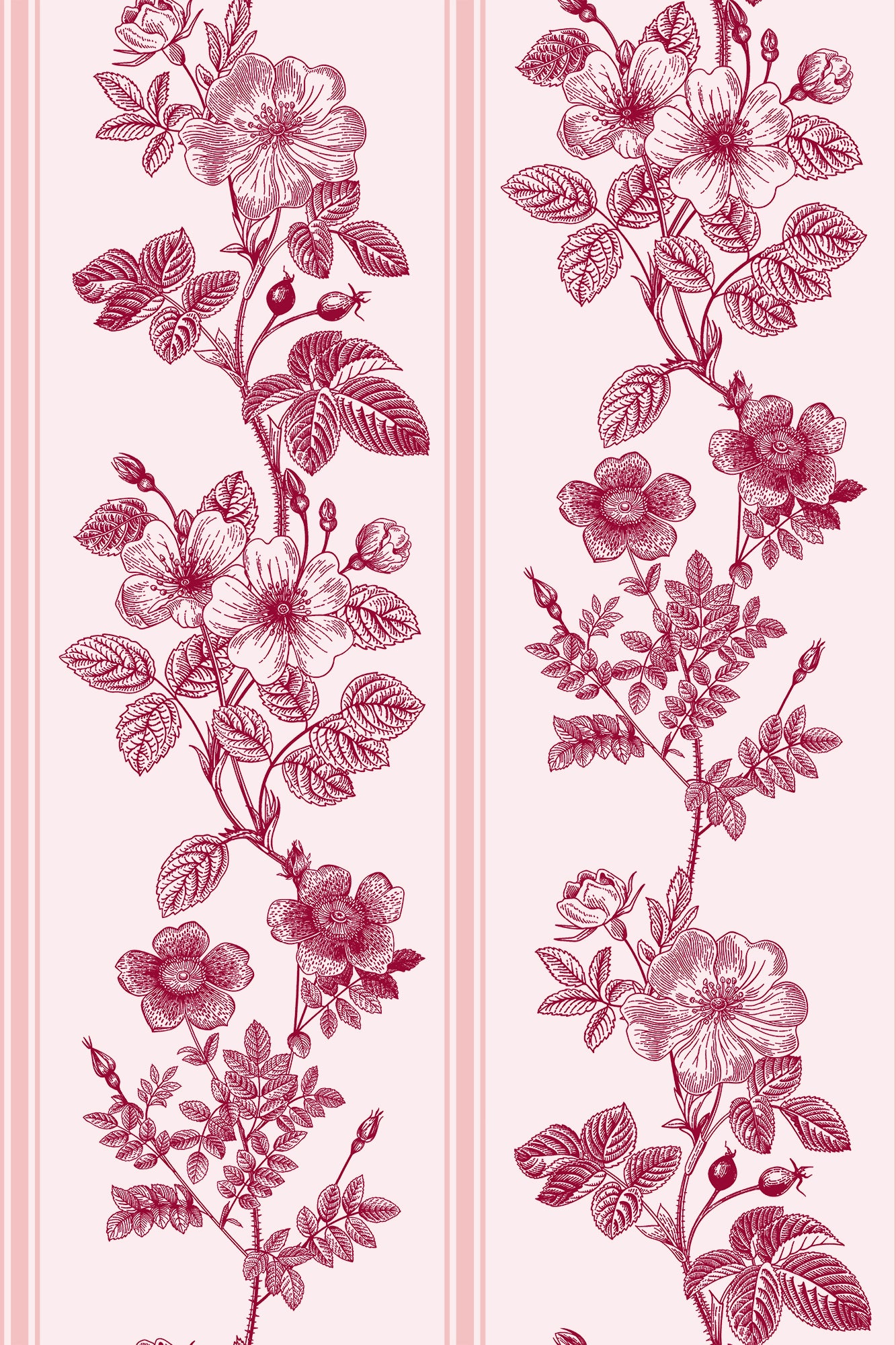 Delilah Pink Vintage Rose Striped Wallpaper - Removable Wallpaper (Peel & Stick)