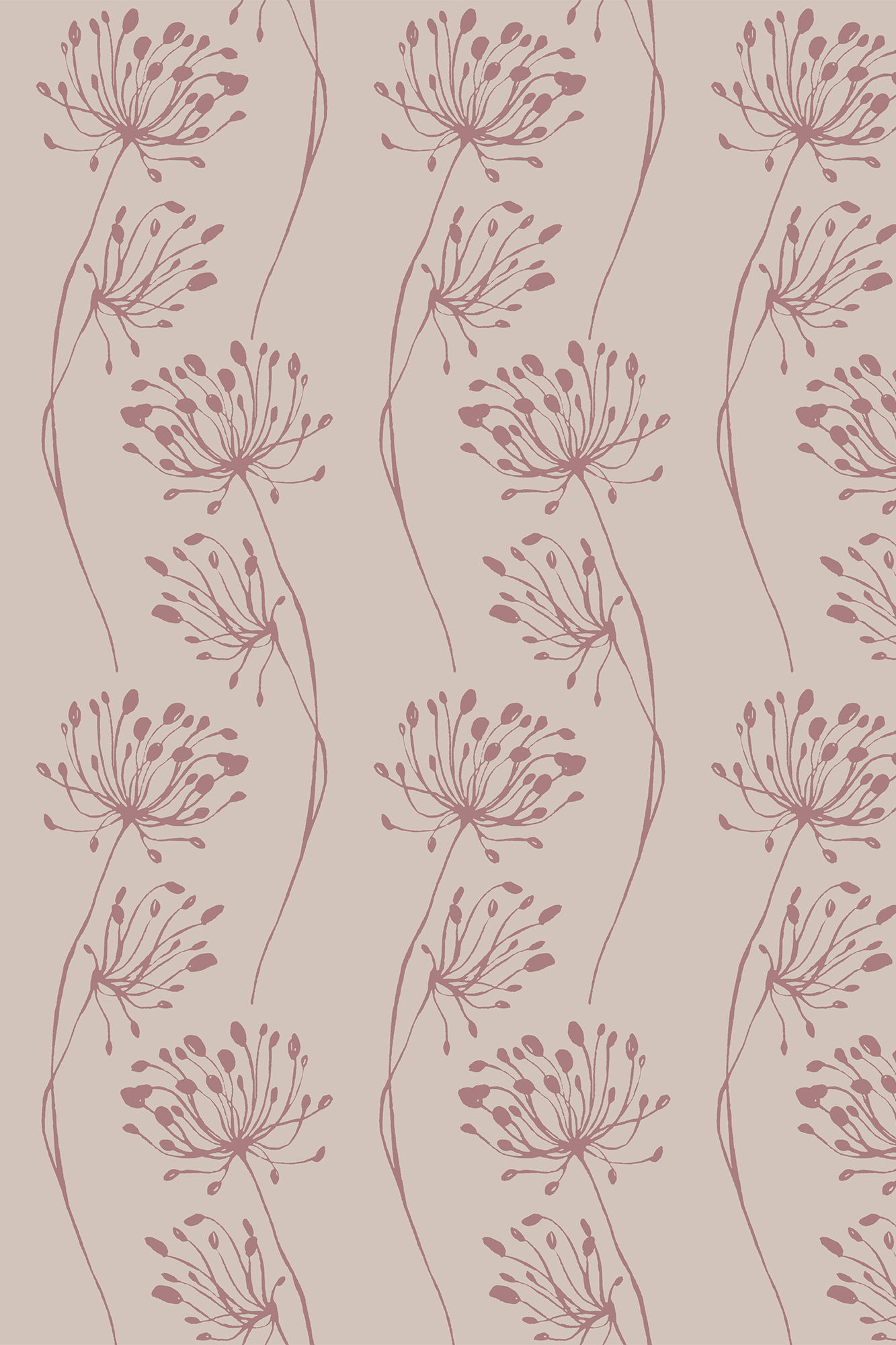 Esther Pink Striped Wild Dandelion Wallpaper - Removable Wallpaper (Peel & Stick)