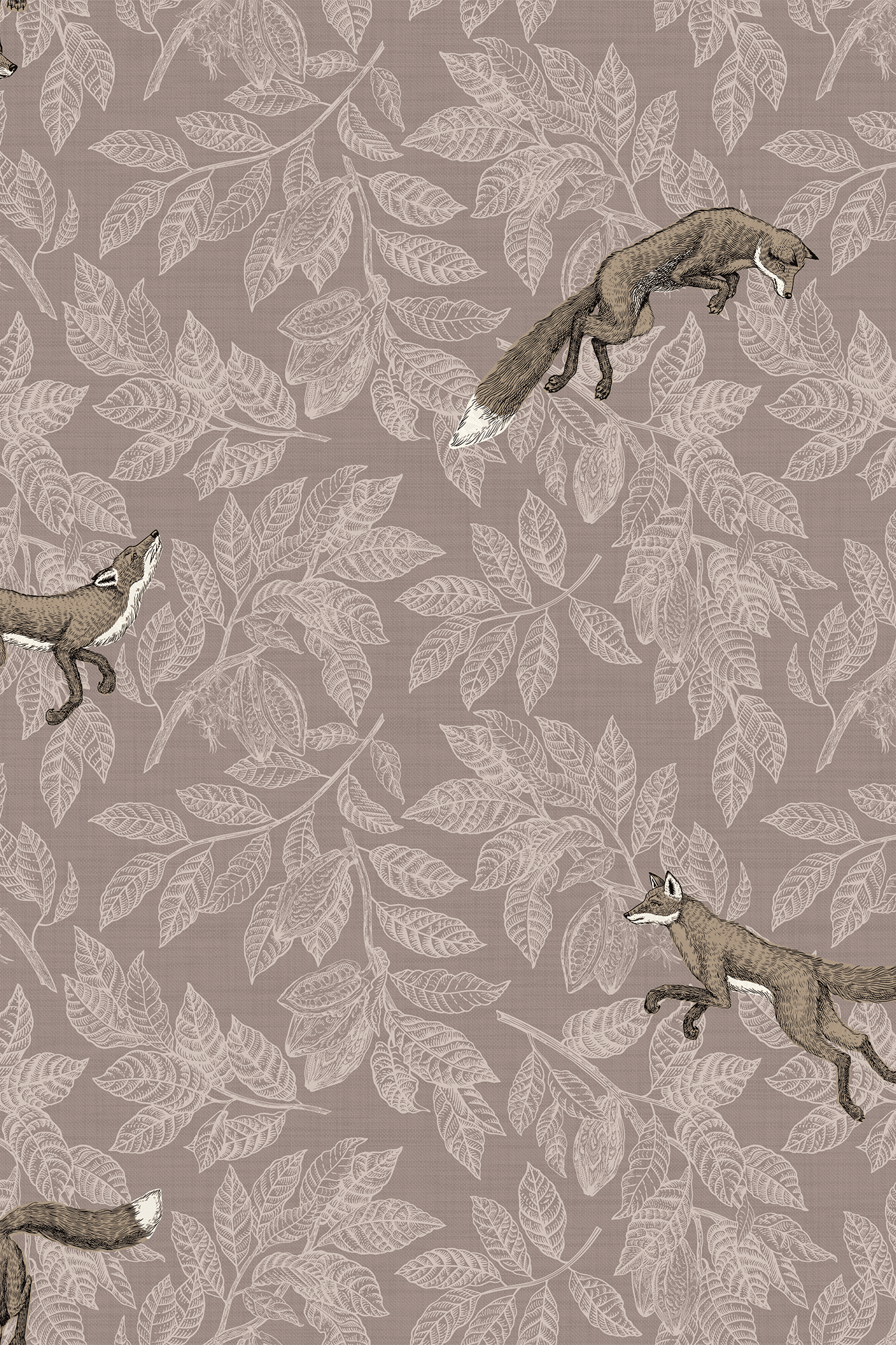 Felix Brown Woodland Foxes and Leaves Wallpaper - Removable Wallpaper (Peel & Stick)