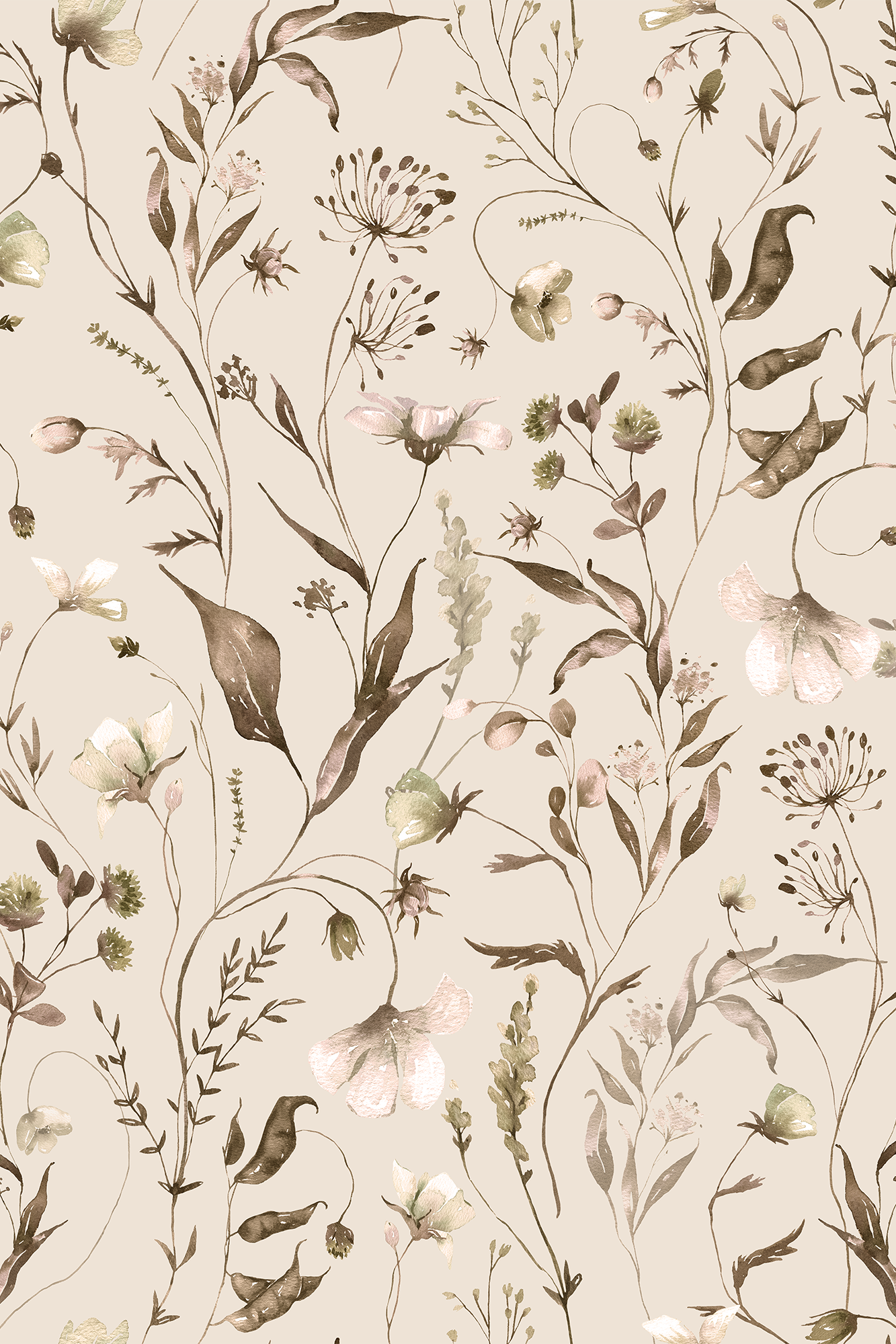 Fleur Neutral Wildflower Meadow Wallpaper - Removable Wallpaper (Peel & Stick)