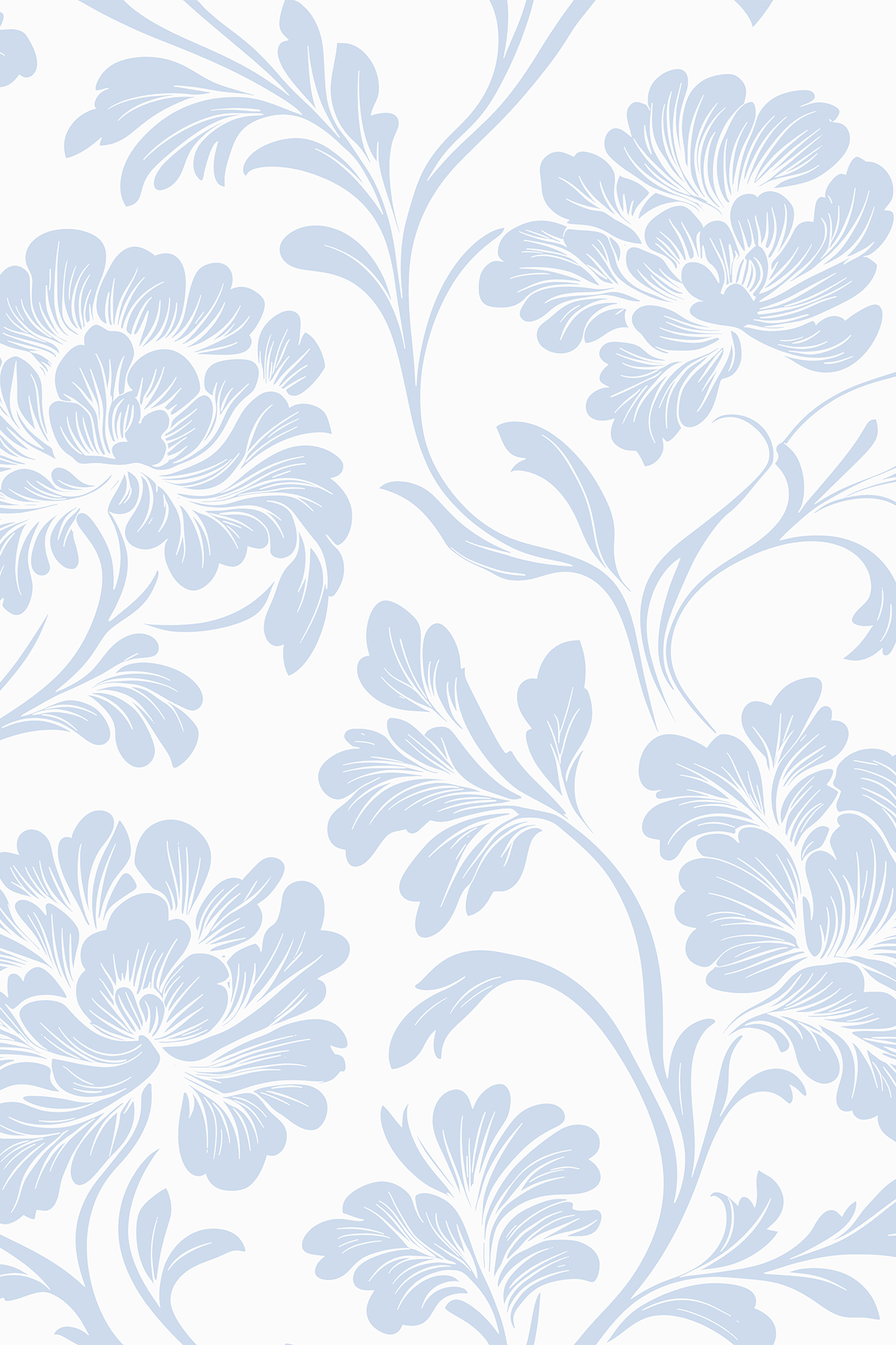 Floss Pale Blue Block Print Floral Trail Wallpaper - Removable Wallpaper (Peel & Stick)