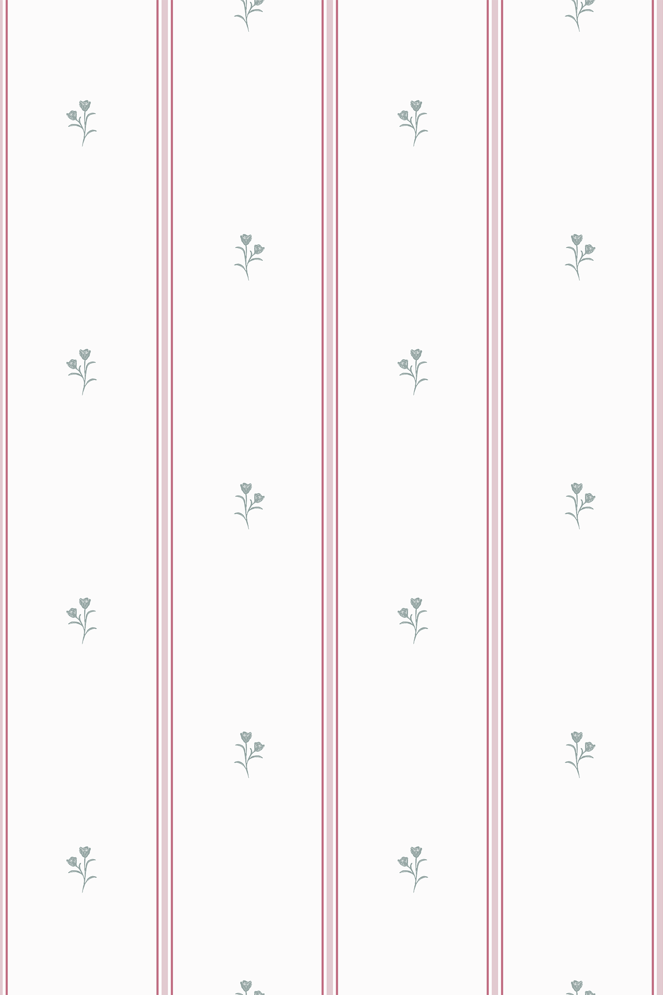 Hester Pink and Blue Vintage Floral Striped Wallpaper - Removable Wallpaper (Peel & Stick)