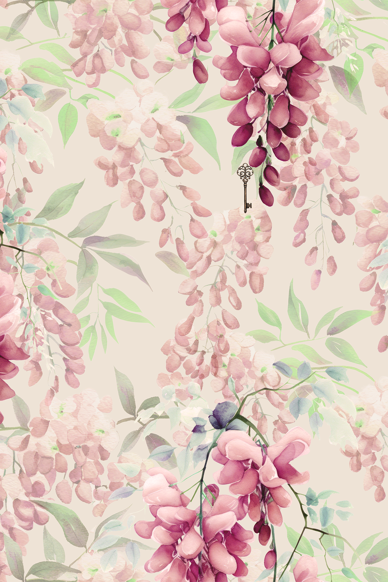 Juliet Pink and Green Wisteria Garden Wallpaper - Removable Wallpaper (Peel & Stick)