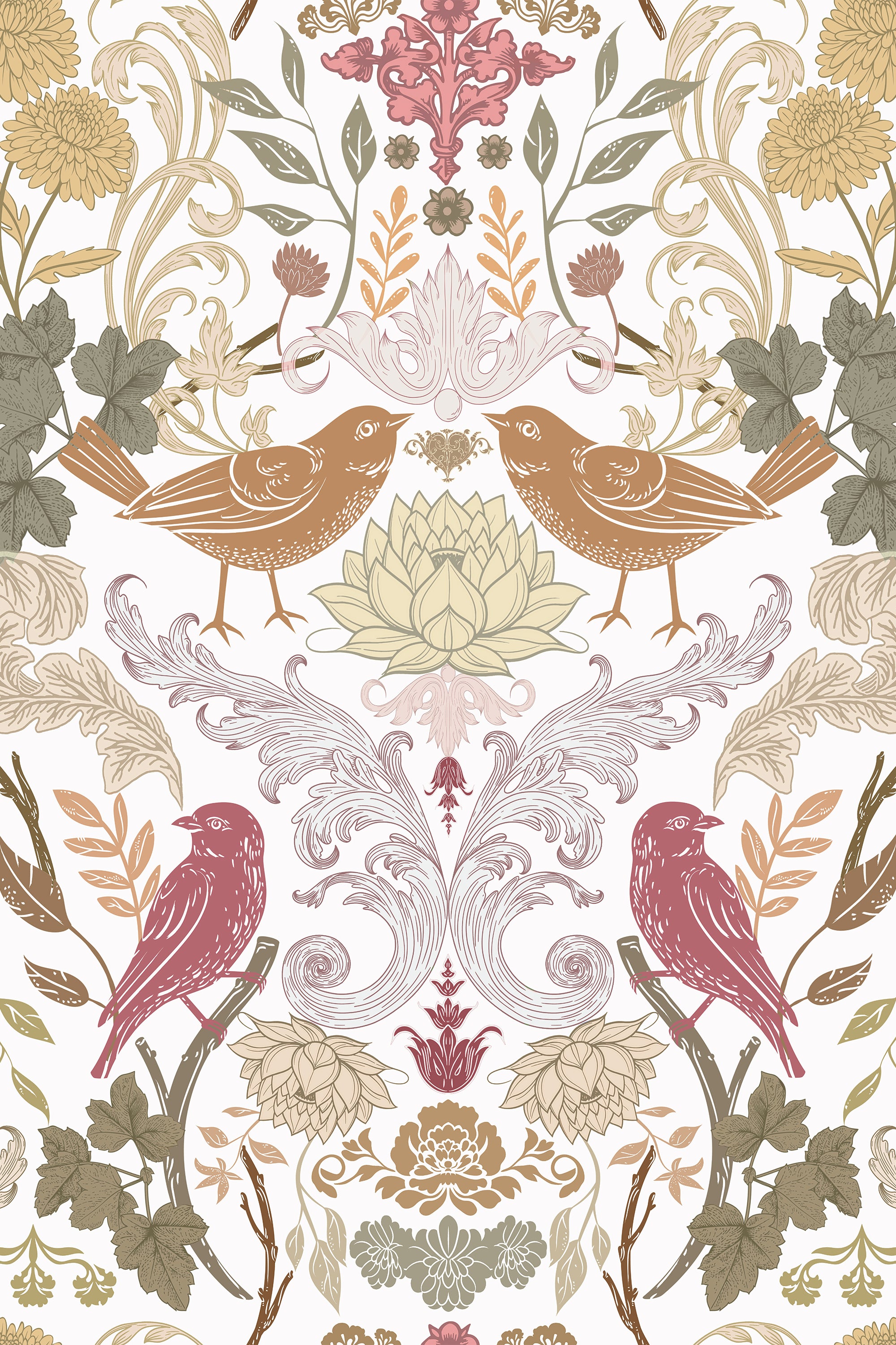 Lark White Vintage Songbird Wallpaper - Removable Wallpaper (Peel & Stick)