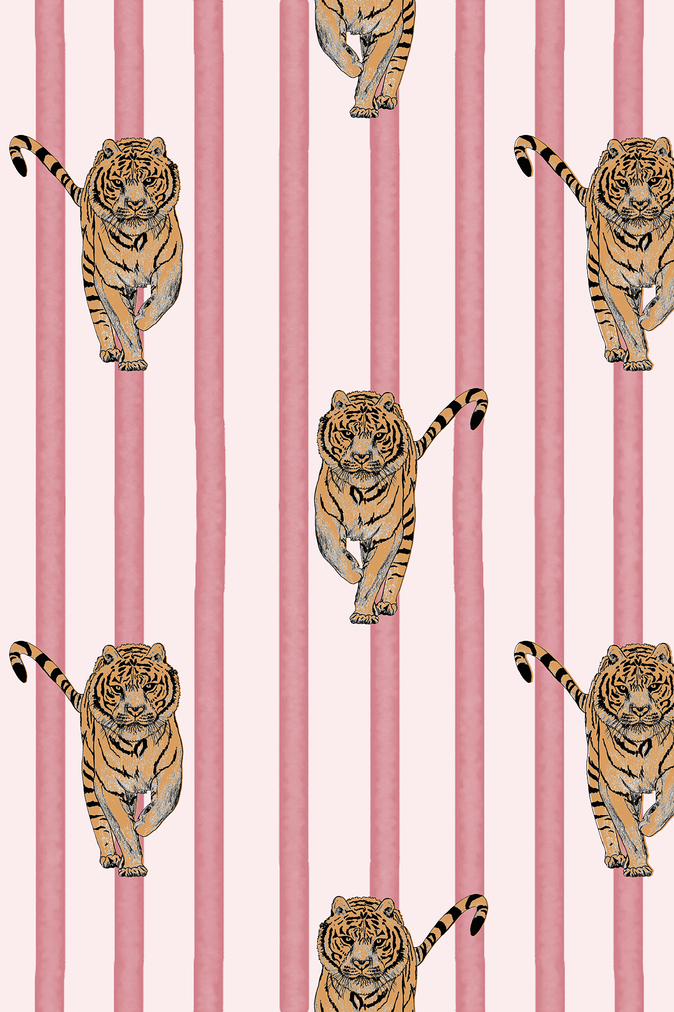 Lula Pink and Orange Majestic Tiger Stripe Wallpaper - Removable Wallpaper (Peel & Stick)