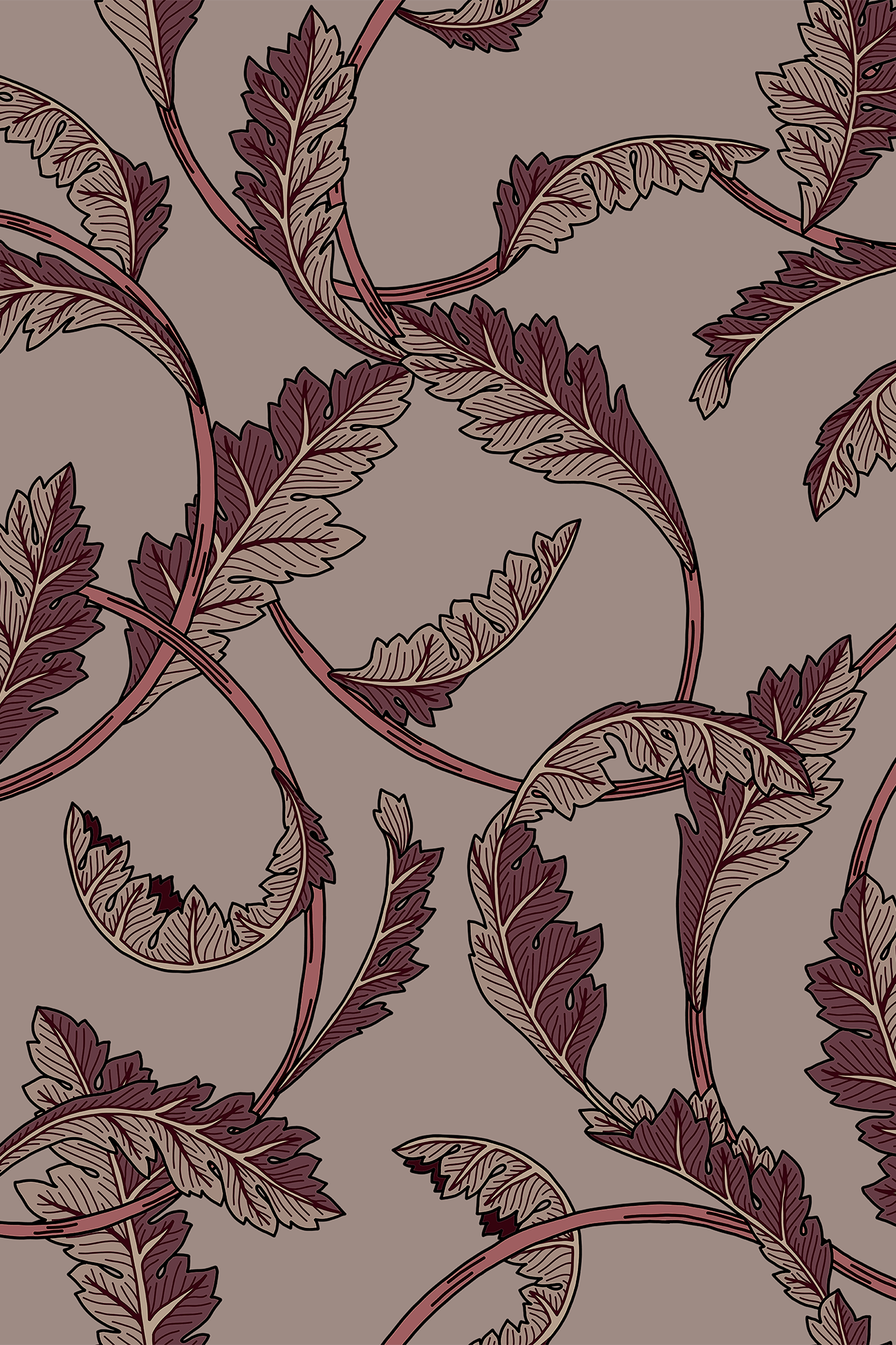 Maud Pink Art Nouveau Intertwining Leaves Wallpaper - Removable Wallpaper (Peel & Stick)