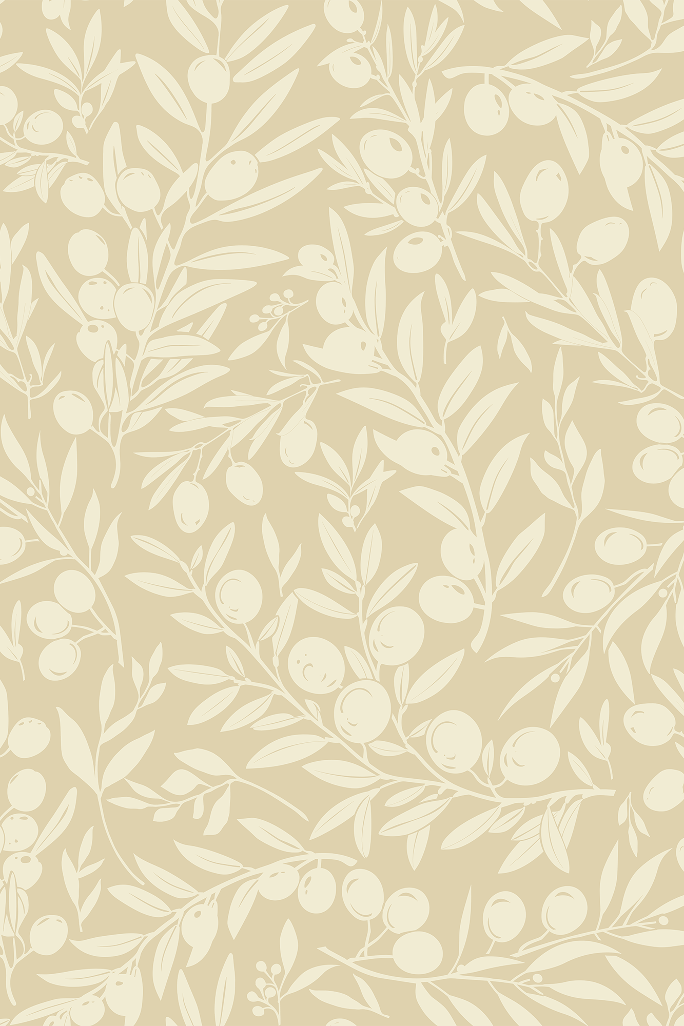 Olivia Yellow Olive Branch Wallpaper - Removable Wallpaper (Peel & Stick)