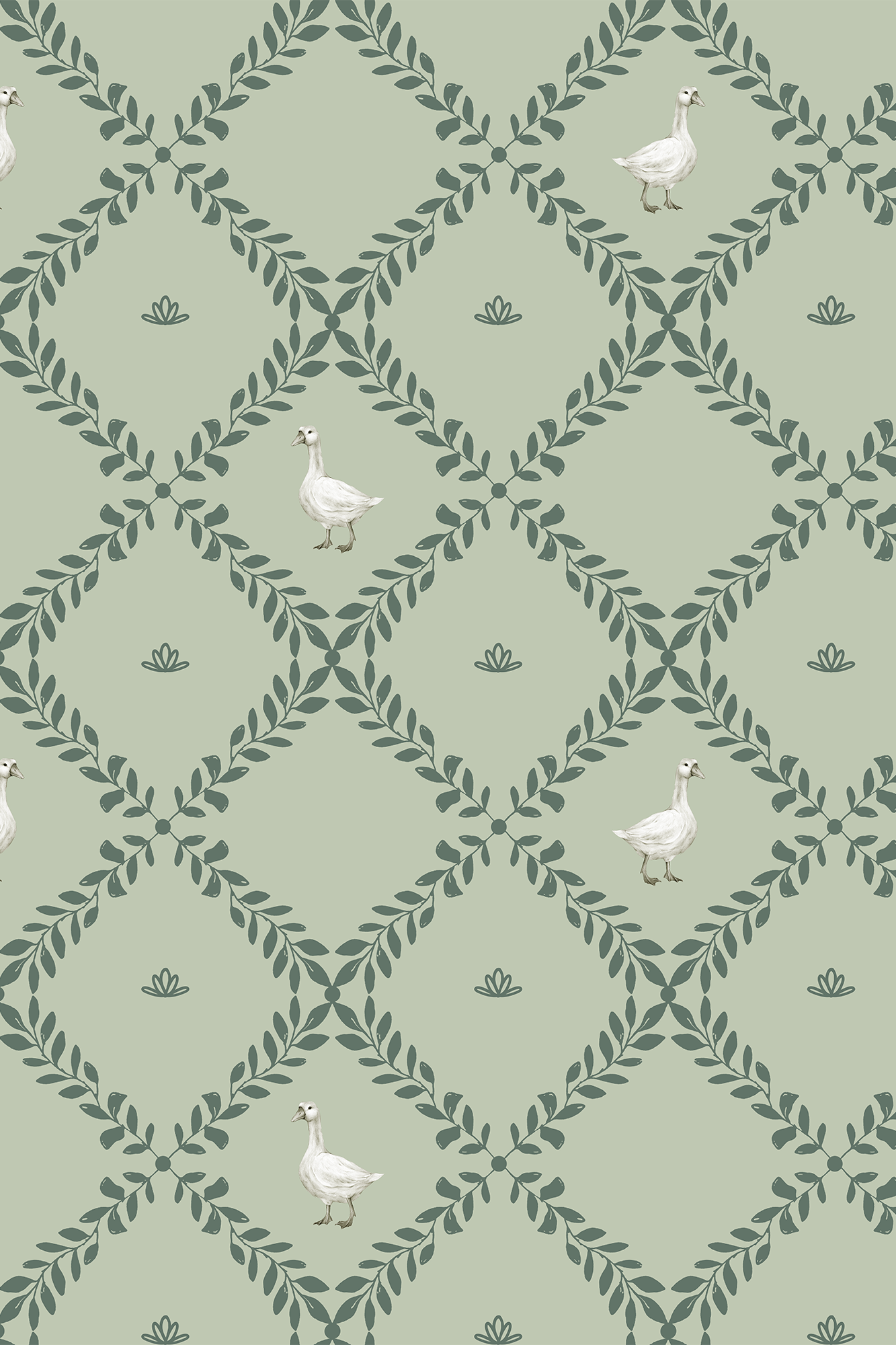 Penelope Green Farmhouse Vintage Duck Wallpaper - Removable Wallpaper (Peel & Stick)