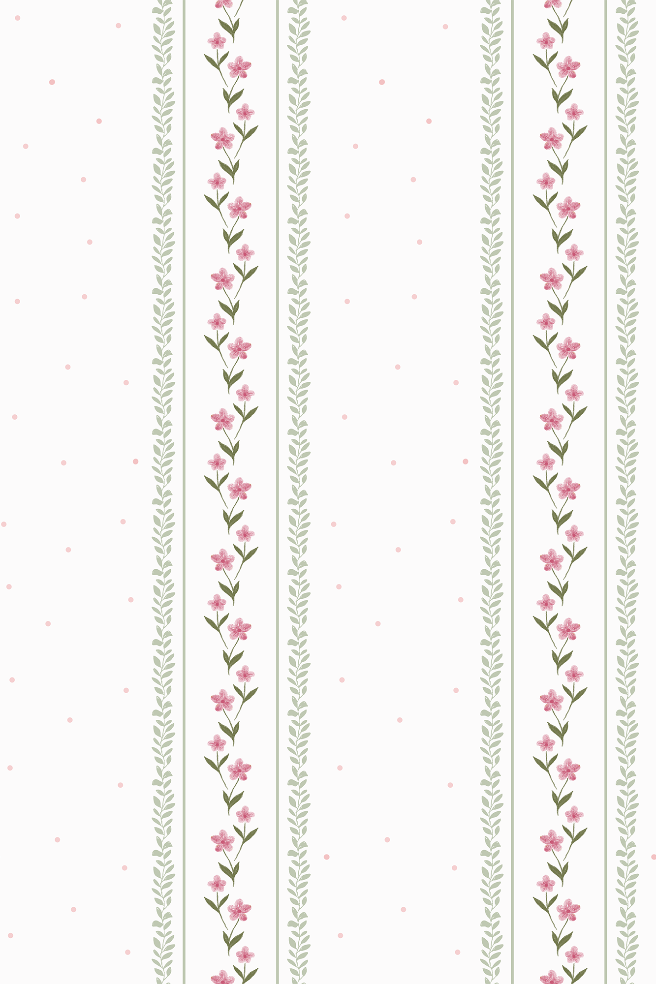 Pippa Pink and Green Vintage Ditsy Striped Daisies Wallpaper - Removable Wallpaper (Peel & Stick)