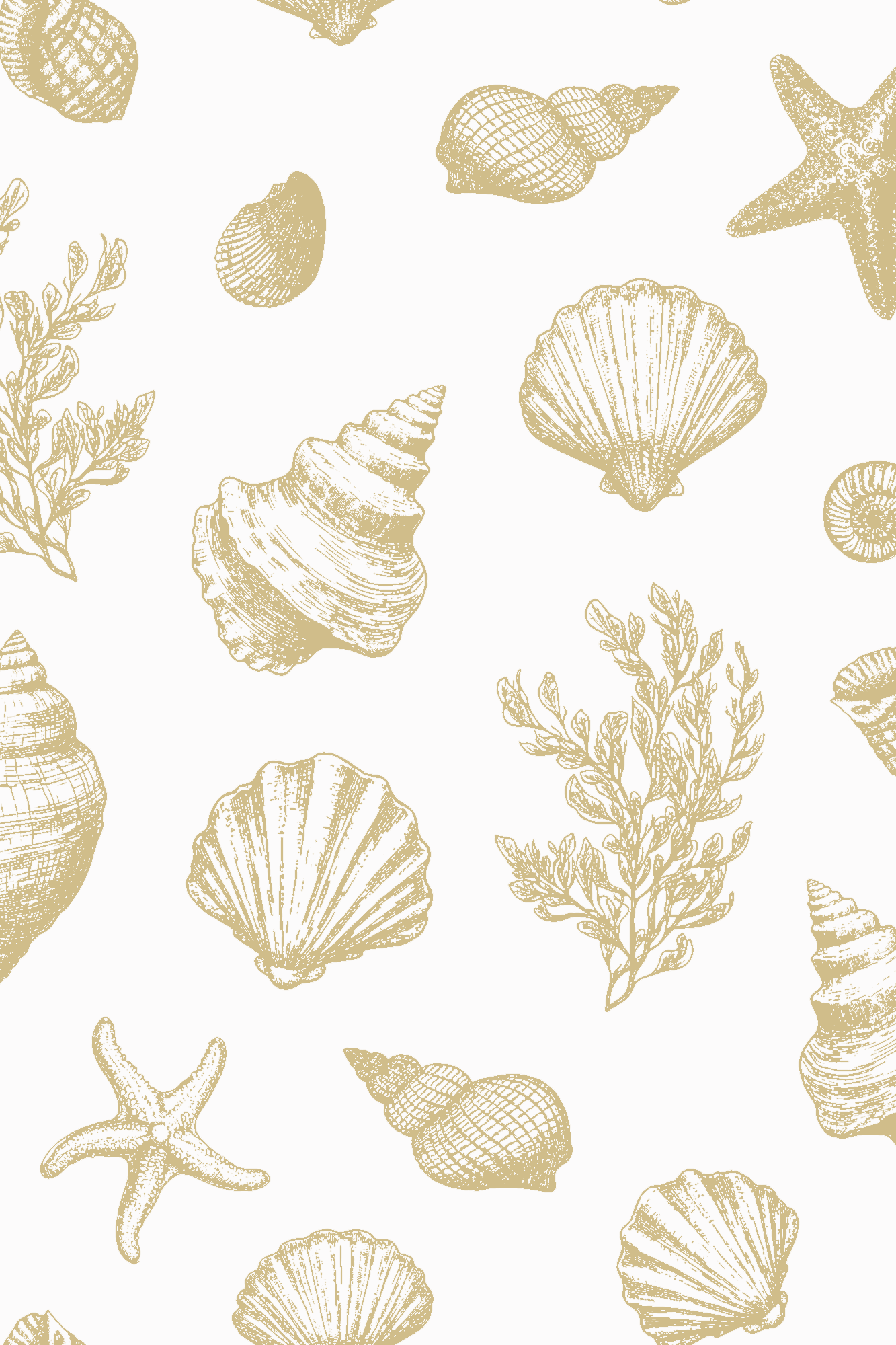 Rochelle Yellow Sketched Sea Shells Vintage Wallpaper - Removable Wallpaper (Peel & Stick)